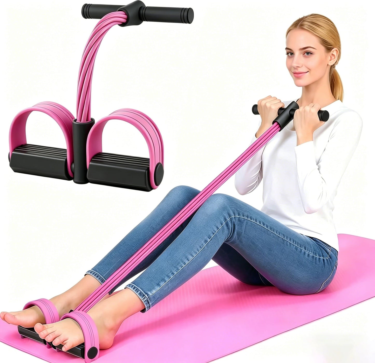 6-Tube Pedal Resistance Band for Women,Fixed High Resistance Foot Pedal Exerciser,Anti-Snap Home Gym Workout Equipment for Abdomen,Waist,Arm,Leg,Glutes,Full Body Toning & Strength Training (Pink)