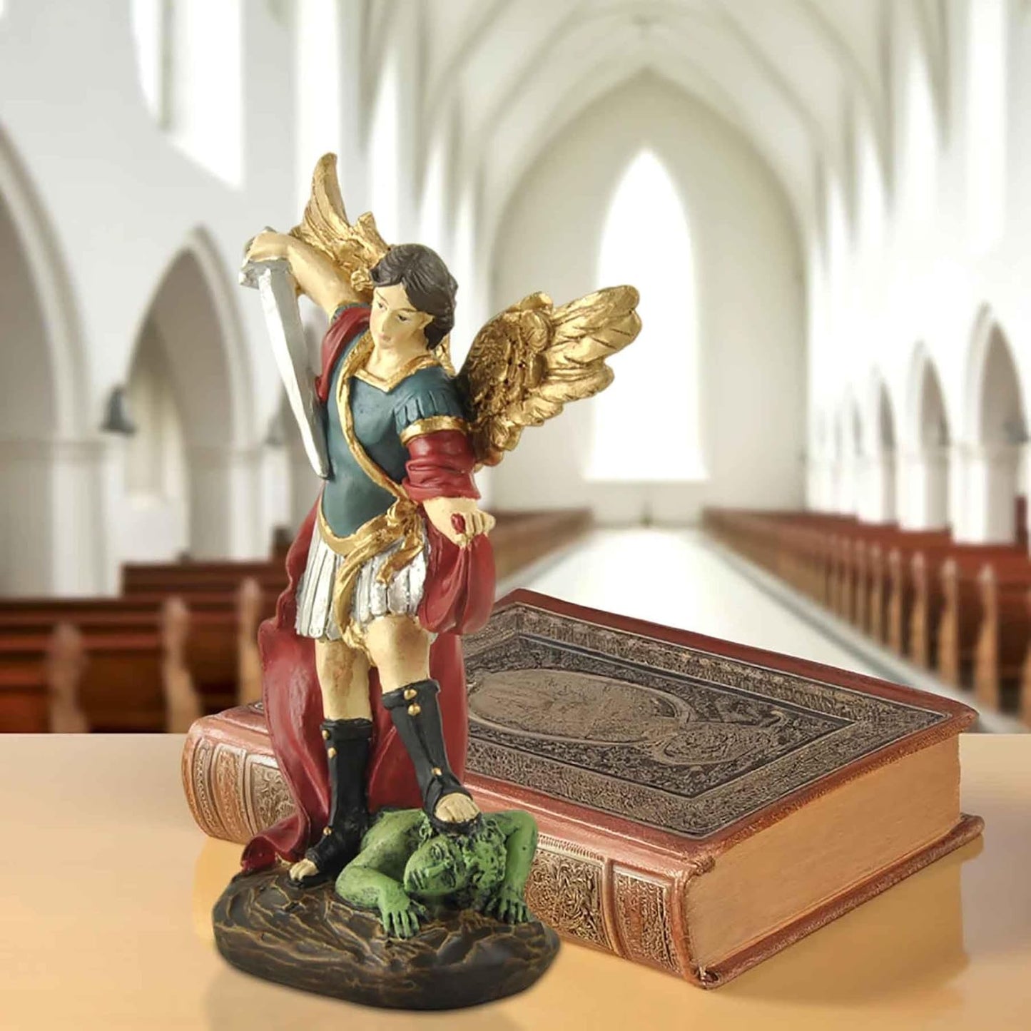 San Miguel Archangel Statue - Saint Michael Defeats Lucifer | Religious Collectible Angel Figurine, 5.31” H
