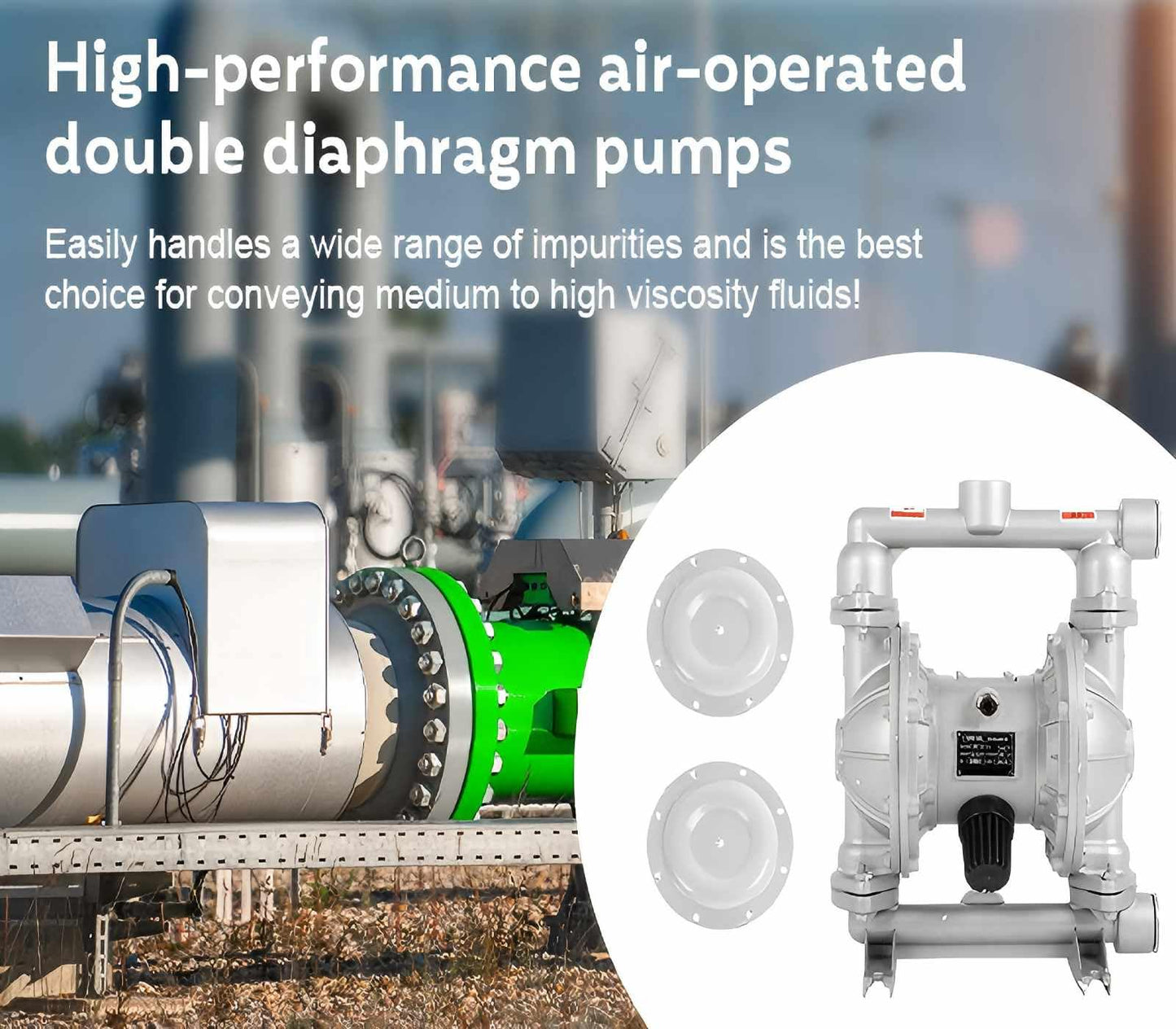 Air Operated Double Diaphragm Pump 1-1/2 inch Inlet & Outlet, 44GPM, Max 115PSI Air Waste Oil Pneumatic Transfer Pump with 2 Extra Diaphragms,Air Diaphragm Pump Aluminum Alloy, QBK_40L