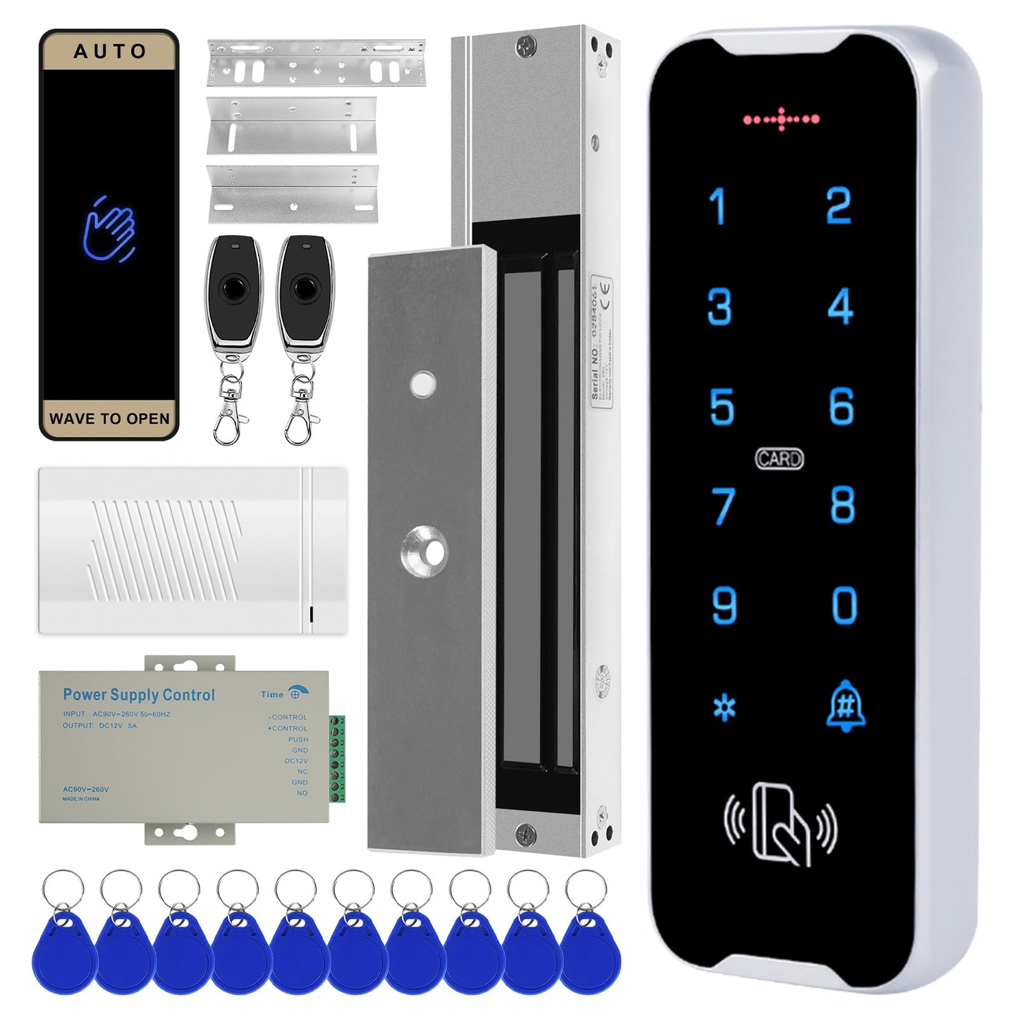 XYBkey Outdoor waterproof access control system kit, RFID touch keypad door lock, smart remote control metal door opener, 600 lb electromagnetic lock + ZL bracket, NFC mobile phone unlocking 、Doorbell
