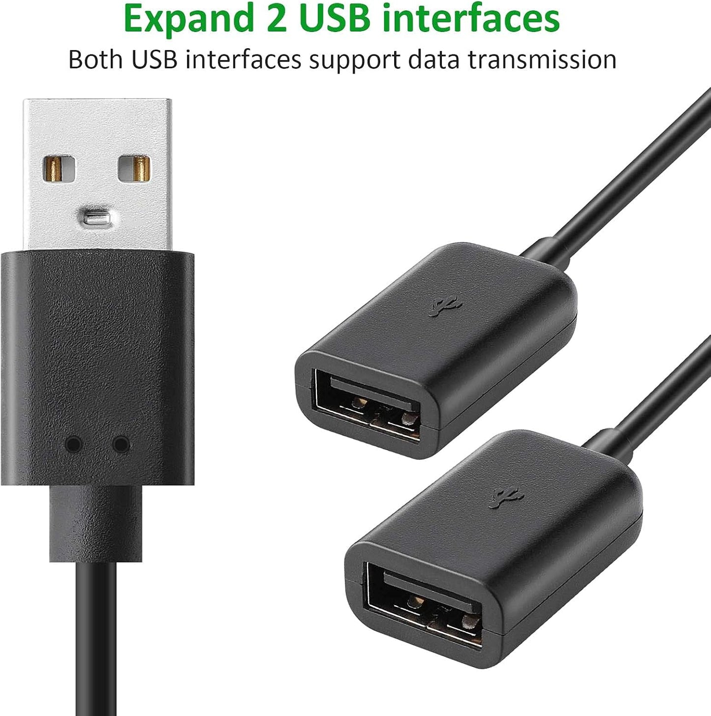 SAISN 1 2 2.0 2 USB Y Splitter Cable Male to Female USB Hub Ports Data Cable Power Cord Charging Extension Adapter Wire