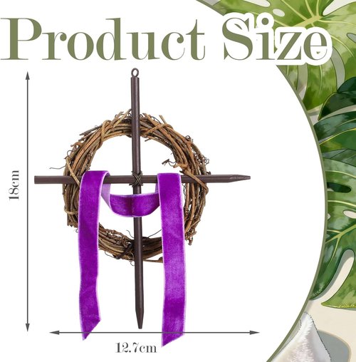 Dingion Mini Crown of Thorns Nail Cross Wreath Decor - Purple Velvet Ribbon, 7in Christian Catholic Design