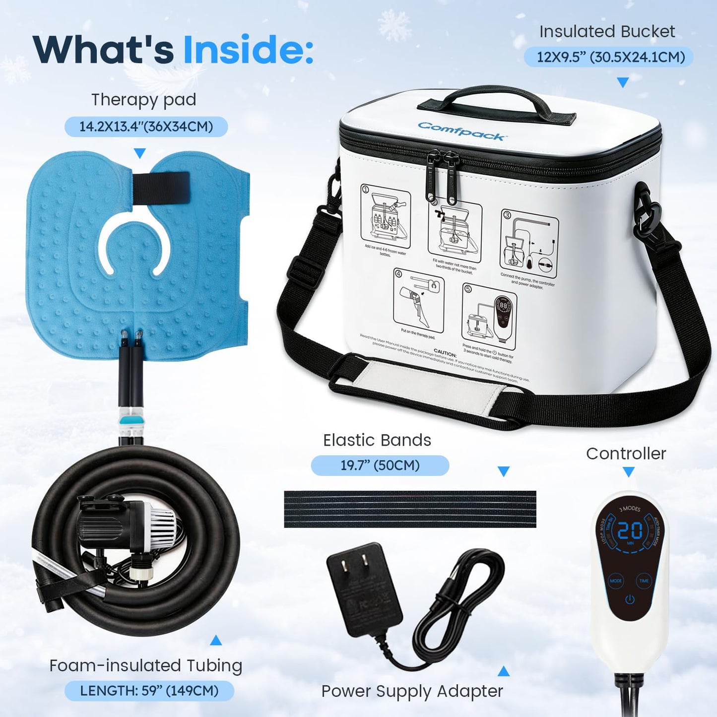 Comfpack Cold Therapy Machine, Portable Ice Machine for Knee After Surgery with Programmable Timer and Quiet Pump, Cold Water Circulation System for ACL Rotator Cuff, Shoulder and Hip Surgery Recovery