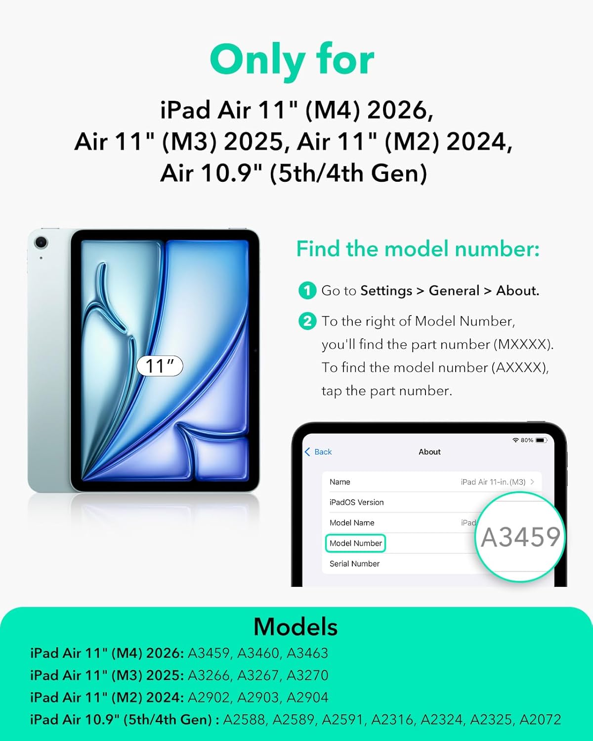 ESR 11 Inch M4/M3/M2 (2026/2025/2024), 5th/4th Gen(2022/2020), for iPad Air Case iPad Air Slim&Light, Yellowing