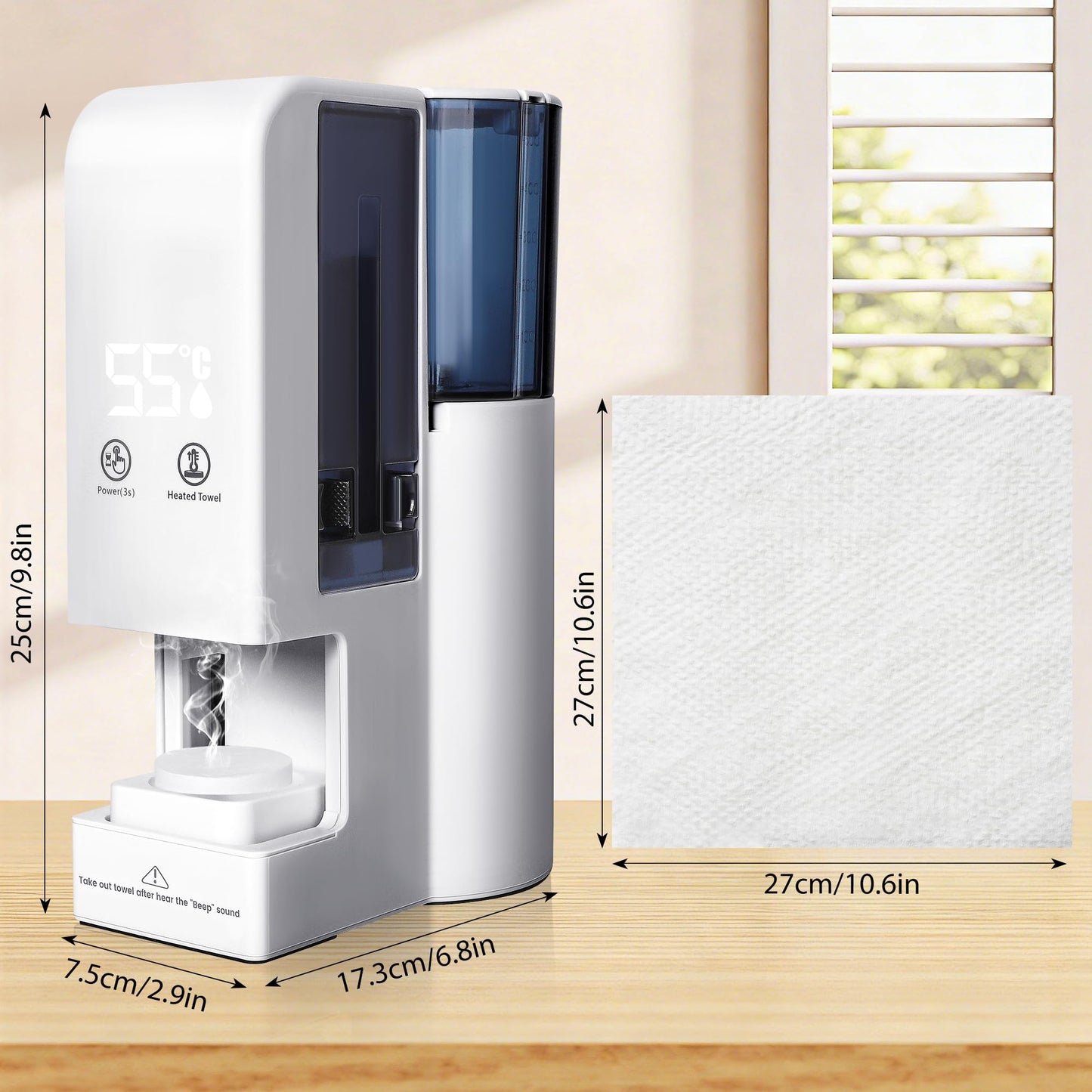 Hot Face Towel Heater Machine, Automatic Disposable Towel Warmer with Steam, 5-Second Heating, 55°C Constant Temperature, Portable Face Towel Steamer (1PC Towel Machine+100PCS Towels)