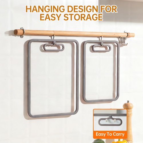 FYCTIO Glass Cutting Board for Kitchen, 2Pcs Tempered Glass Chopping Board with Non-Slip Edges, Dishwasher Safe Clear Cutting Board Set for Countertop, Heat & Shatter Resistant, Gray 15"×11" & 13"×9"