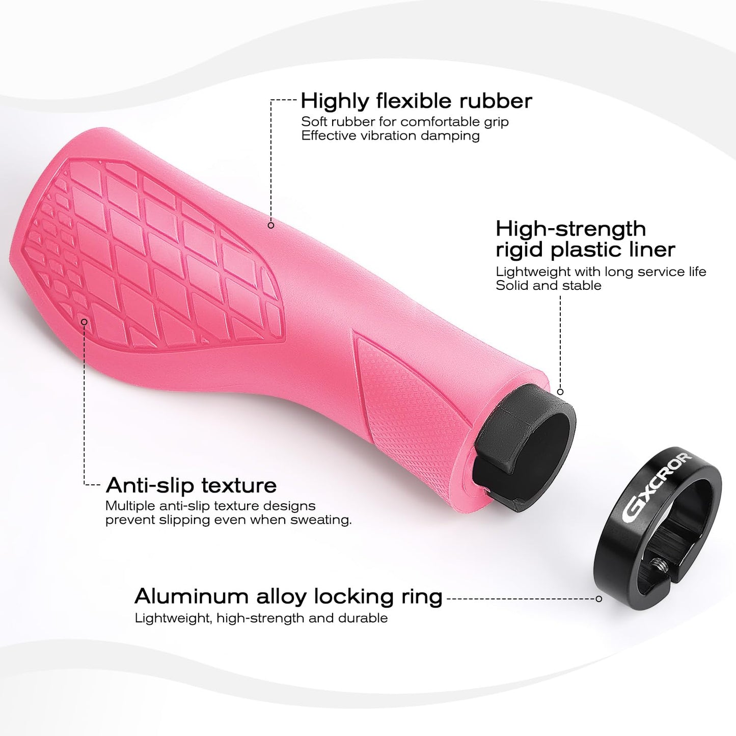 GXCROR Bike Grips,Ergonomic Bicycle Handlebars Grips Shock Absorbing Dual-Density Silicone,Universal 22.2mm Fit with 3D Non-Slip Pattern,Scooter Grips
