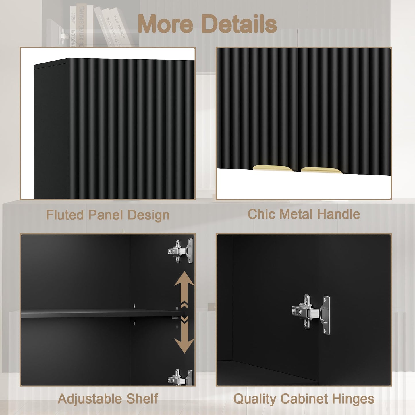 ChooChoo Bathroom Wall Cabinet, Kitchen Storage Cupboard Cabinet with 2 Doors, Fluted Laundry Room Cabinet for Bathroom, Kitchen, Garage, Black