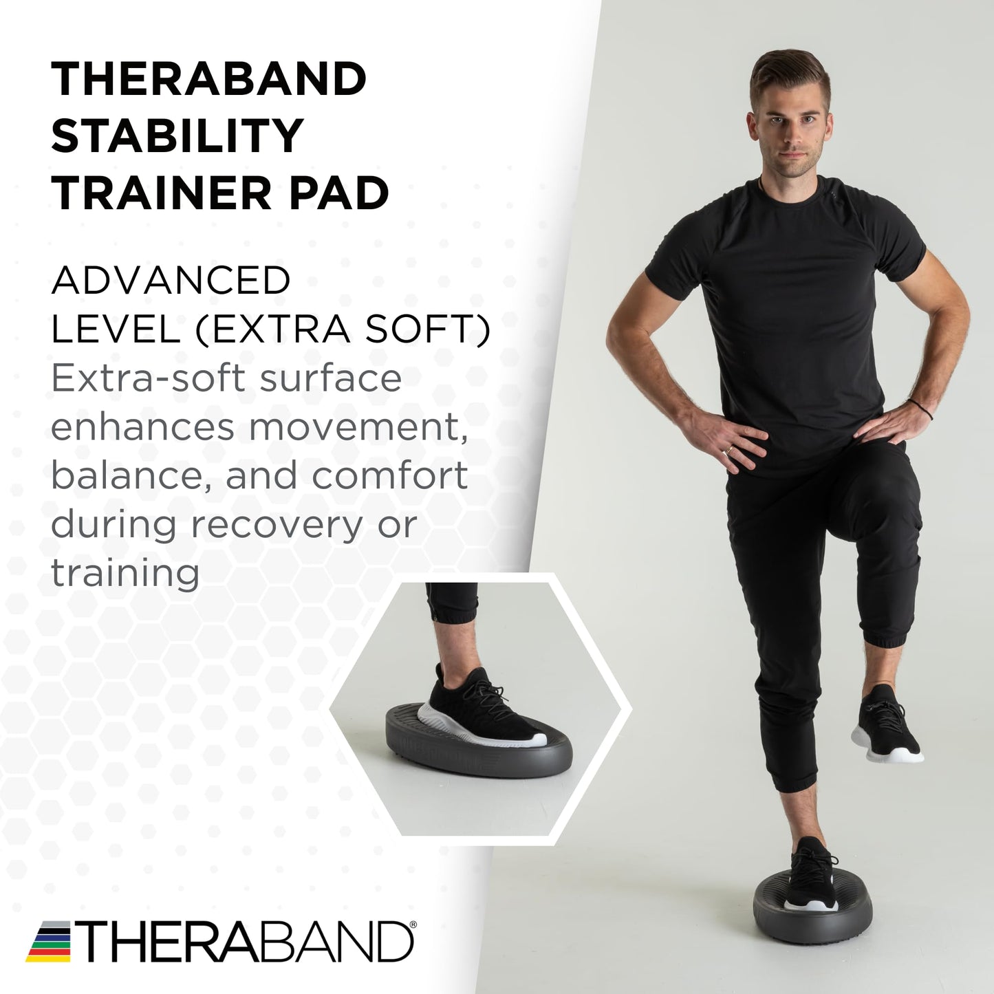 THERABAND Stability Trainer Pad, Advanced Level, Extra Soft, Black Foam Balance Pad for Physical Therapy, Exercise Pad for Core Strength, Lightweight Non-Slip Balance Trainer, Portable Foam Pad for Home or Clinic Use