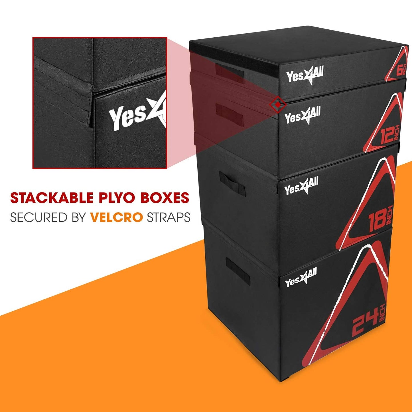 Yes4All Adjustable Soft Plyo Box – Available in 6, 12, 18 and 24-inch Box Sizes (K. Black - 12" + 24")