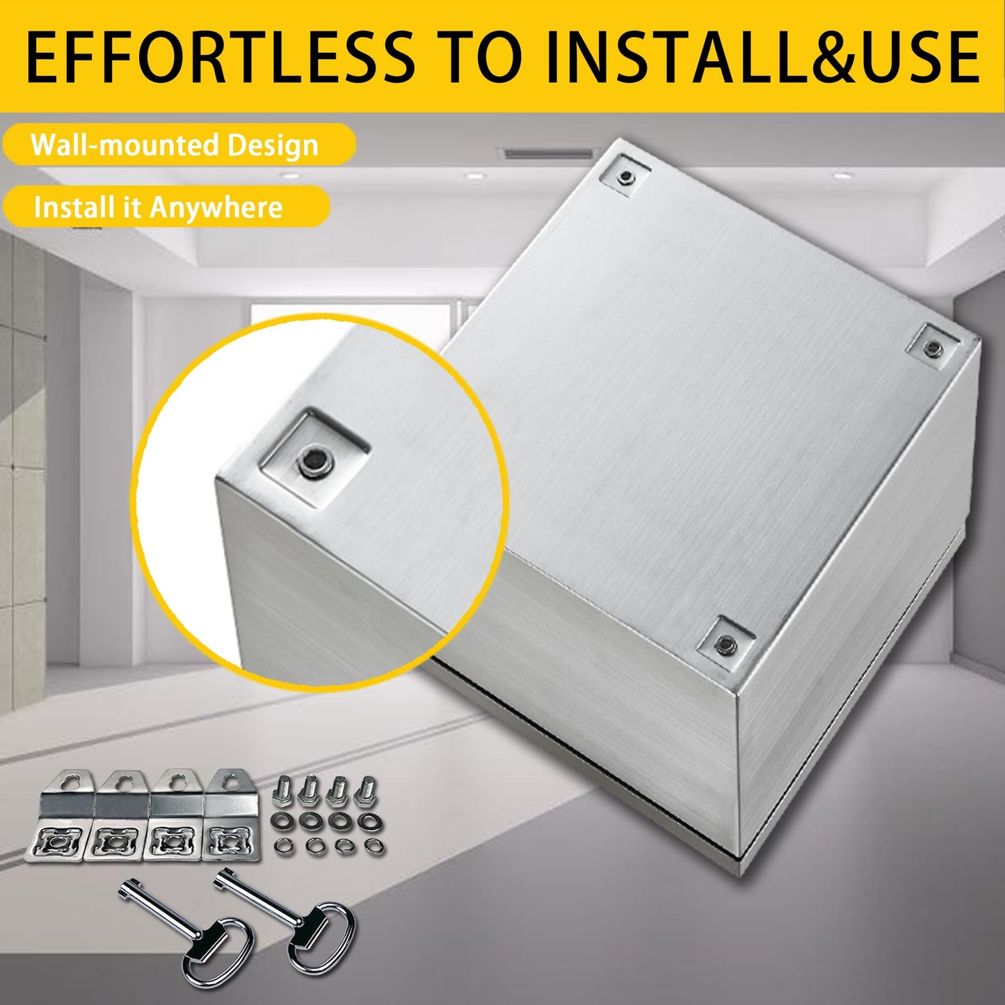 MJ-Box Steel Electrical Enclosure Box 12 x 8 x 6'' 304 Stainless Steel Electrical Enclosure IP66 Waterproof & Dustproof Outdoor/Indoor NEMA 4X Stainless Steel Enclosure