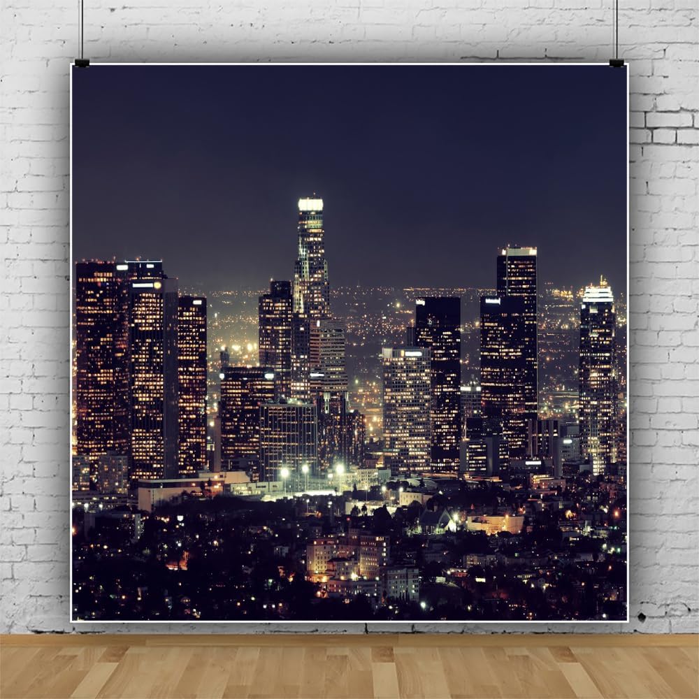 Laeacco 8x8FT City Backdrop Modern City Night View Photography Backdrops Urban Cityscape Lights Skyline Kids Baby