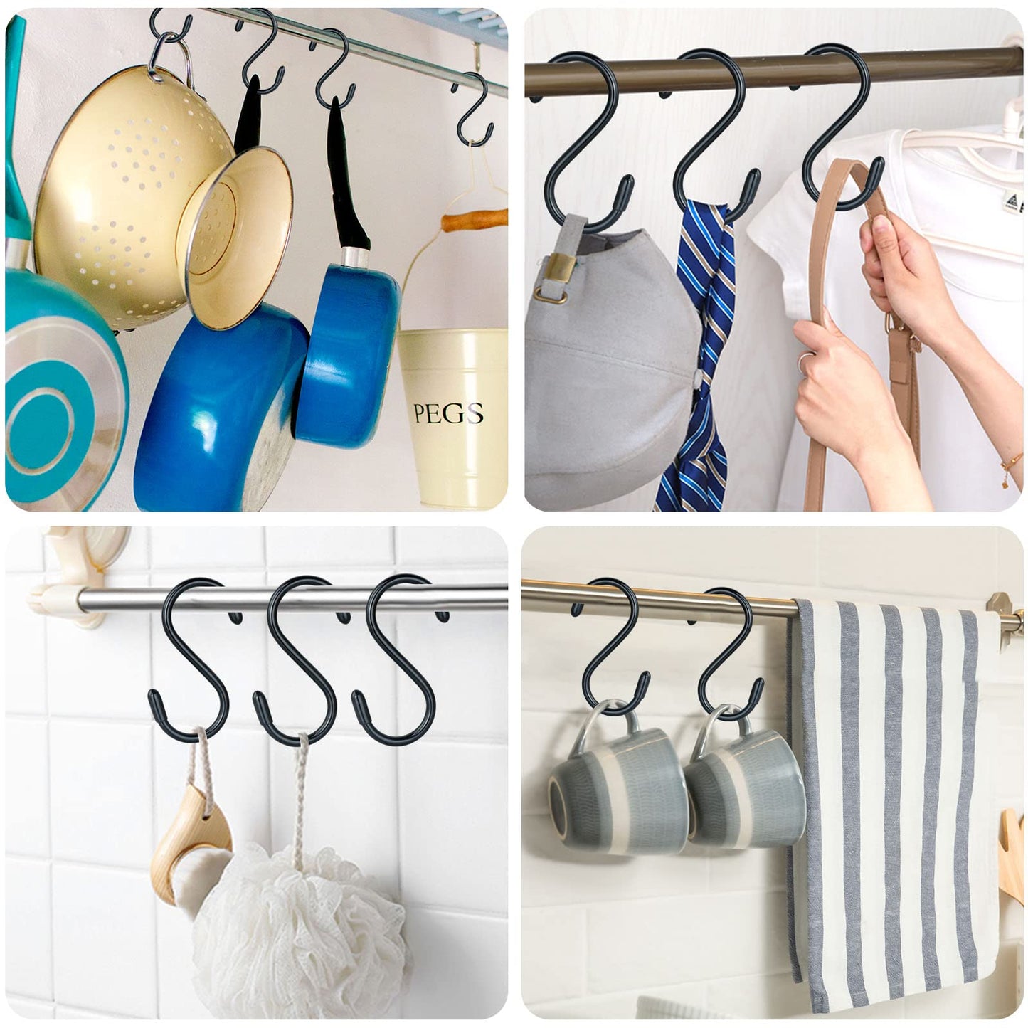 3 Inch Vinyl Coated S Hook,S Hooks for Hanging Plants ,10 Pack Non Slip Heavy Duty S Hooks ,Small Rubber Coated Steel Metal Black Closet S Hook for Hanging Jeans Plants Jewelry Pot Pan Cups Towels