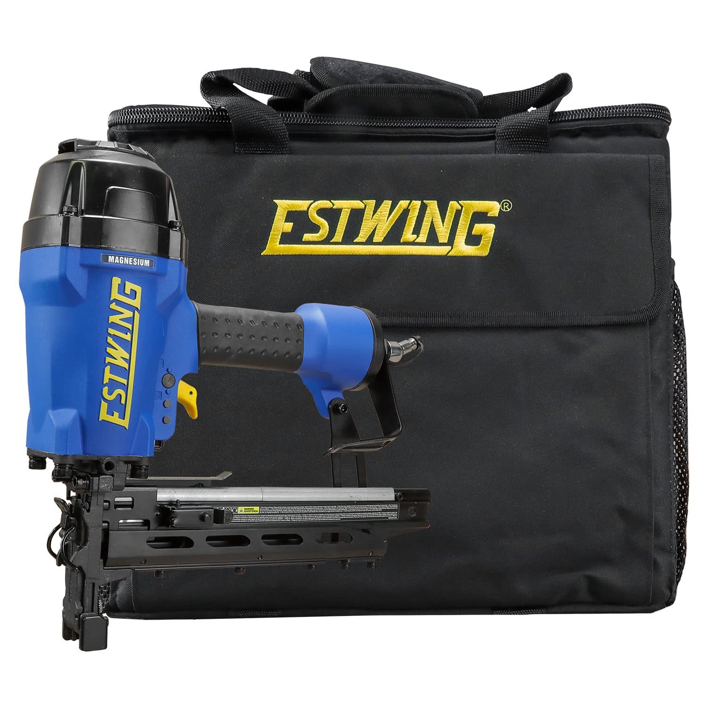 Estwing Pneumatic 9-Gauge Fencing Stapler, 7/8"–2" Staples, Lightweight Magnesium Staple Gun with Depth Adjustment, Anti-Dry Fire & Swivel Fitting, Includes T-Handle, Belt Hook & Carry Bag, EFS9