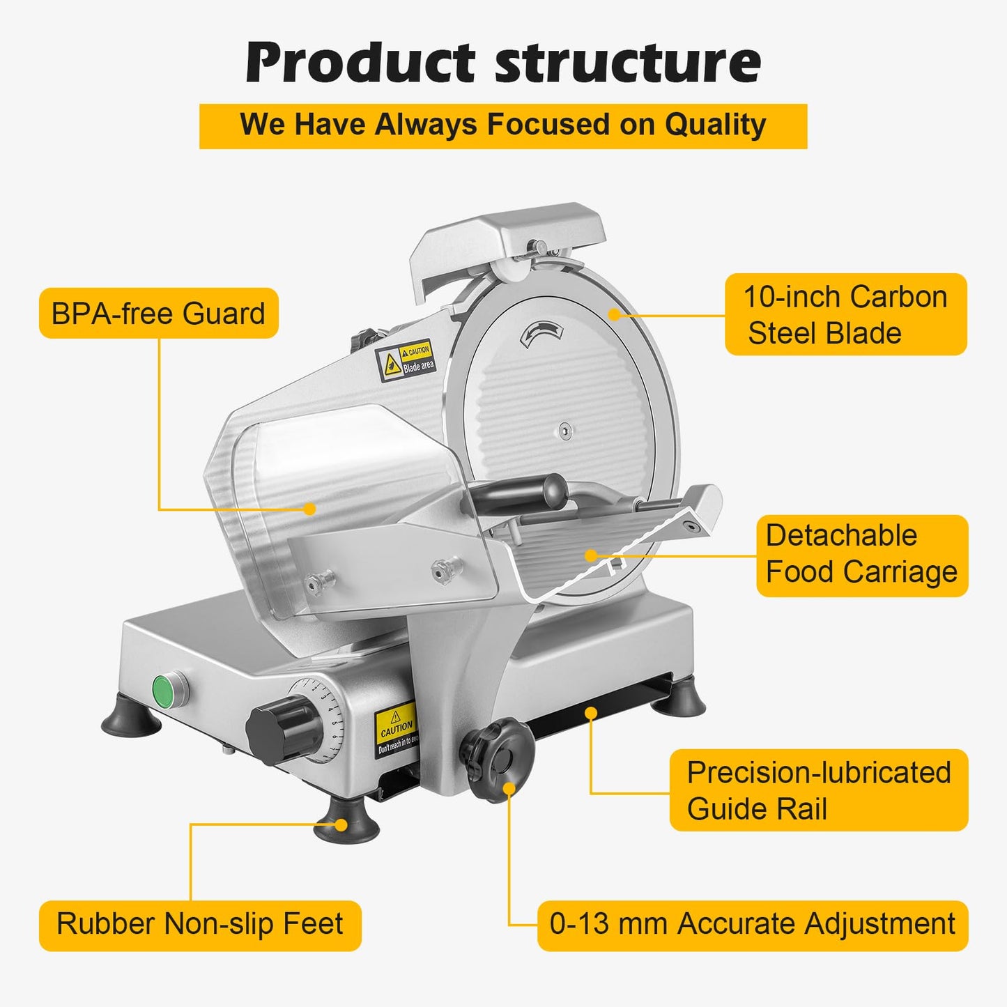 TECSPACE Commercial Meat Slicer,10 inch lectric Meat Slicer Machine, 240W Frozen Meat Deli Cheese Food Slicer with Adjustable Thickness, Meat Slicer For Commercial and Home use