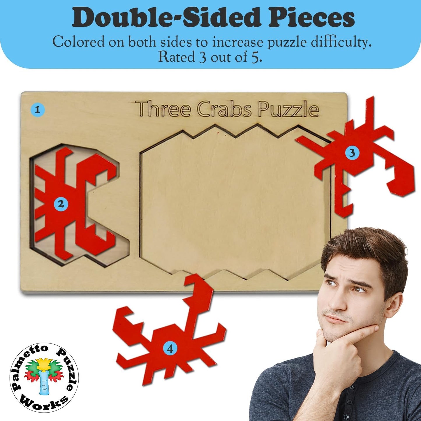 Three Crabs Wooden Puzzle - Educational Brain Teaser for Teens & Adults | Unique Gift for Families