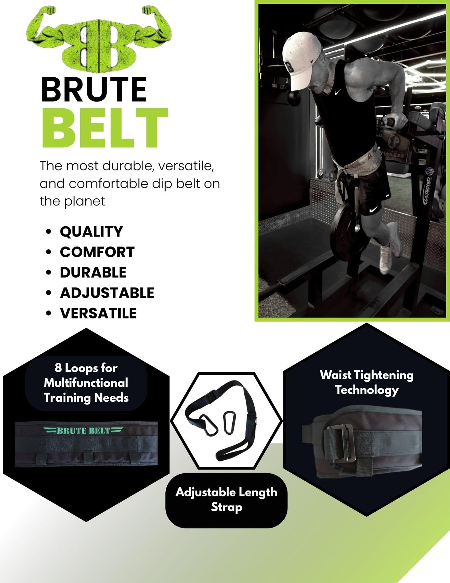 Brute Belt – The Ultimate Nylon Dip, Pull-Up and Squat Belt for Strength Training (Camo, Medium)