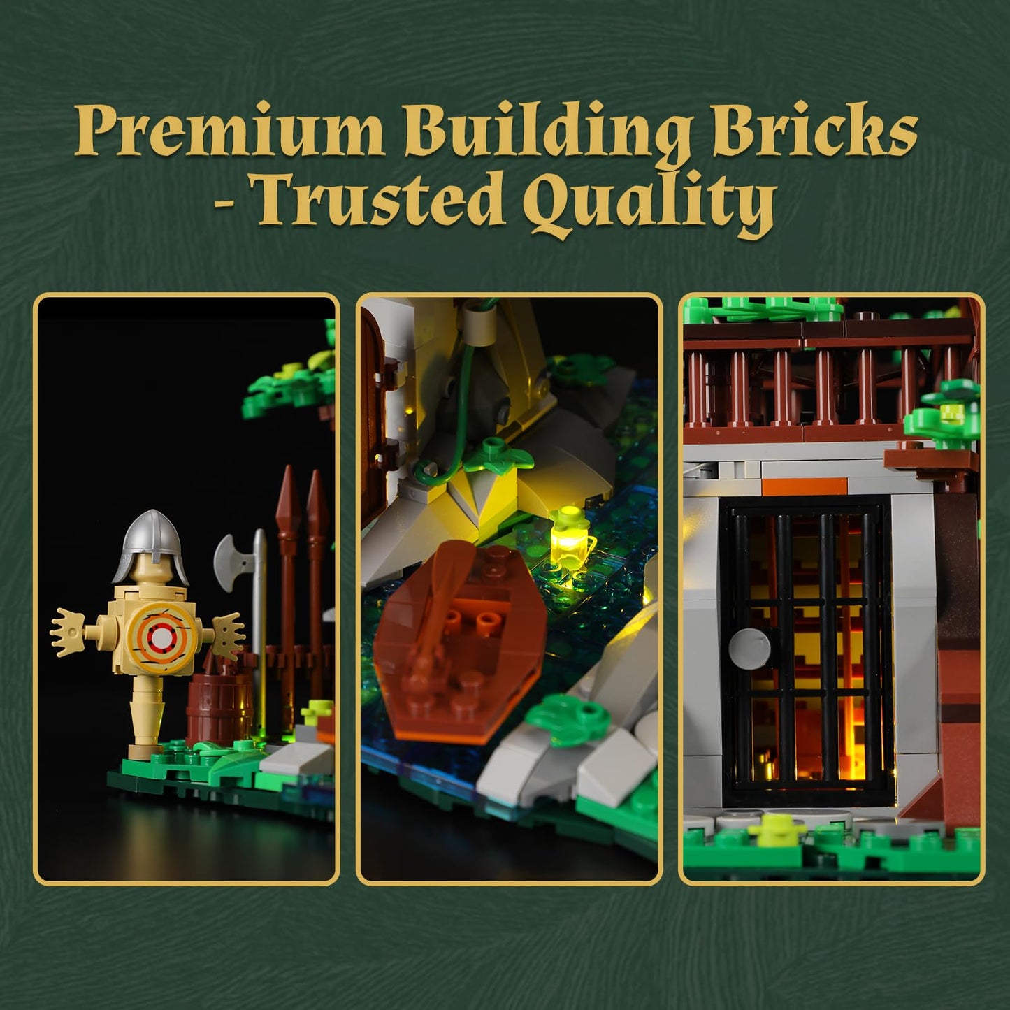Lumibricks Medieval-Forest-Outpost Lighting Building-Blocks Set - 1419 Pcs Middle Ages Architecture Model Kit for Adults, Home Decor and Creative Display Gift