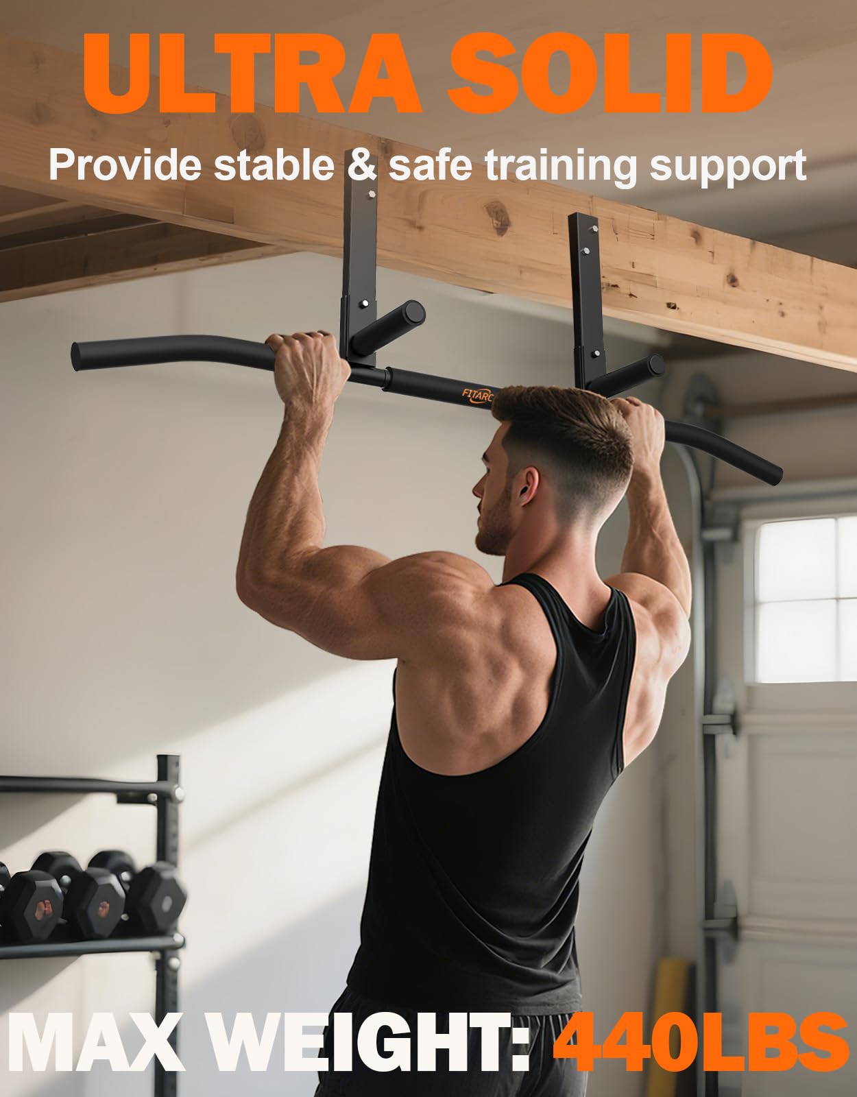 Fitarc Joist Mount Pull Up Bar, Chin Up Bar Ceiling Mount, Heavy Duty Home Gym Workout Equipment, Upper Body Trainer, 42 in Wide -Patent Pending