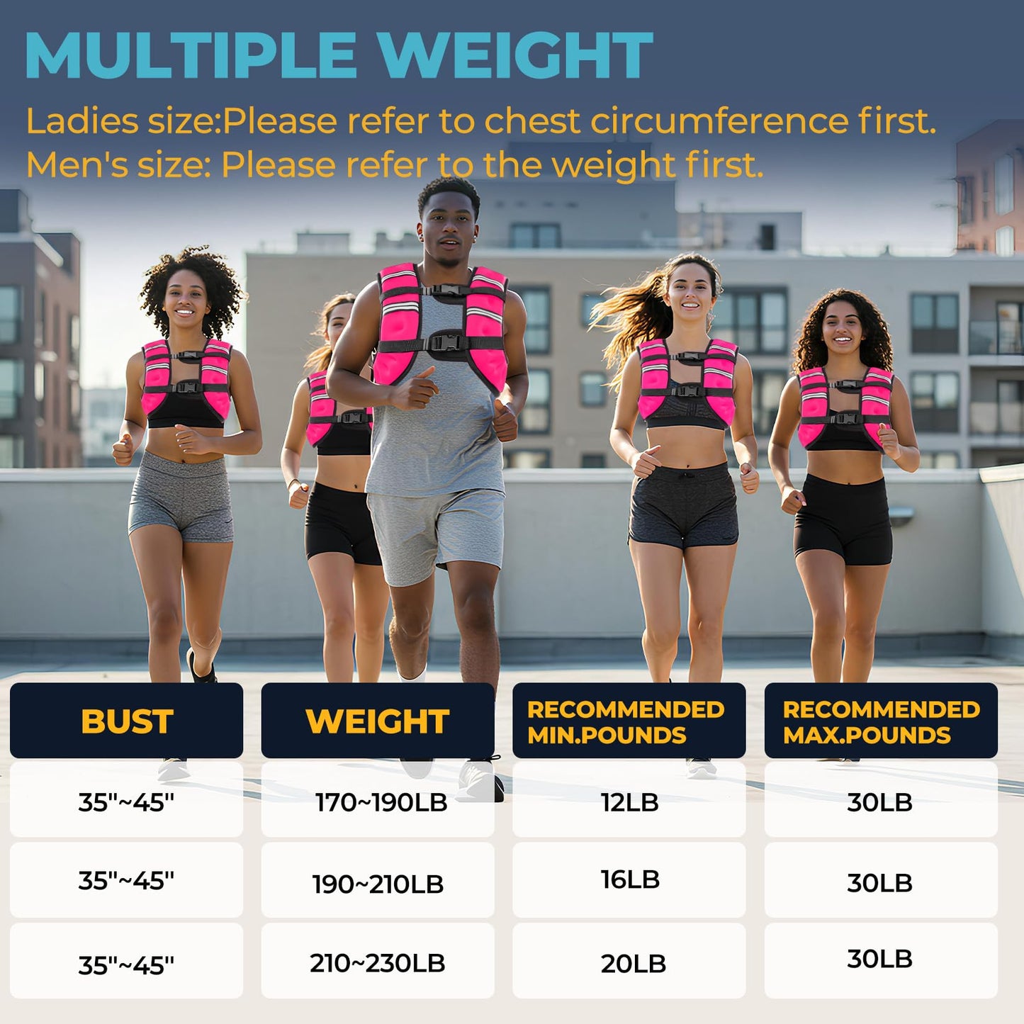 Weighted Vest, 8lb/12lb/16lb/20lb Weight Vest with Reflective Stripes for Men Women, Two Adjustment Straps for Workout, Strength Training, Running, Fitness, Muscle Building, Weight Loss (8lb)