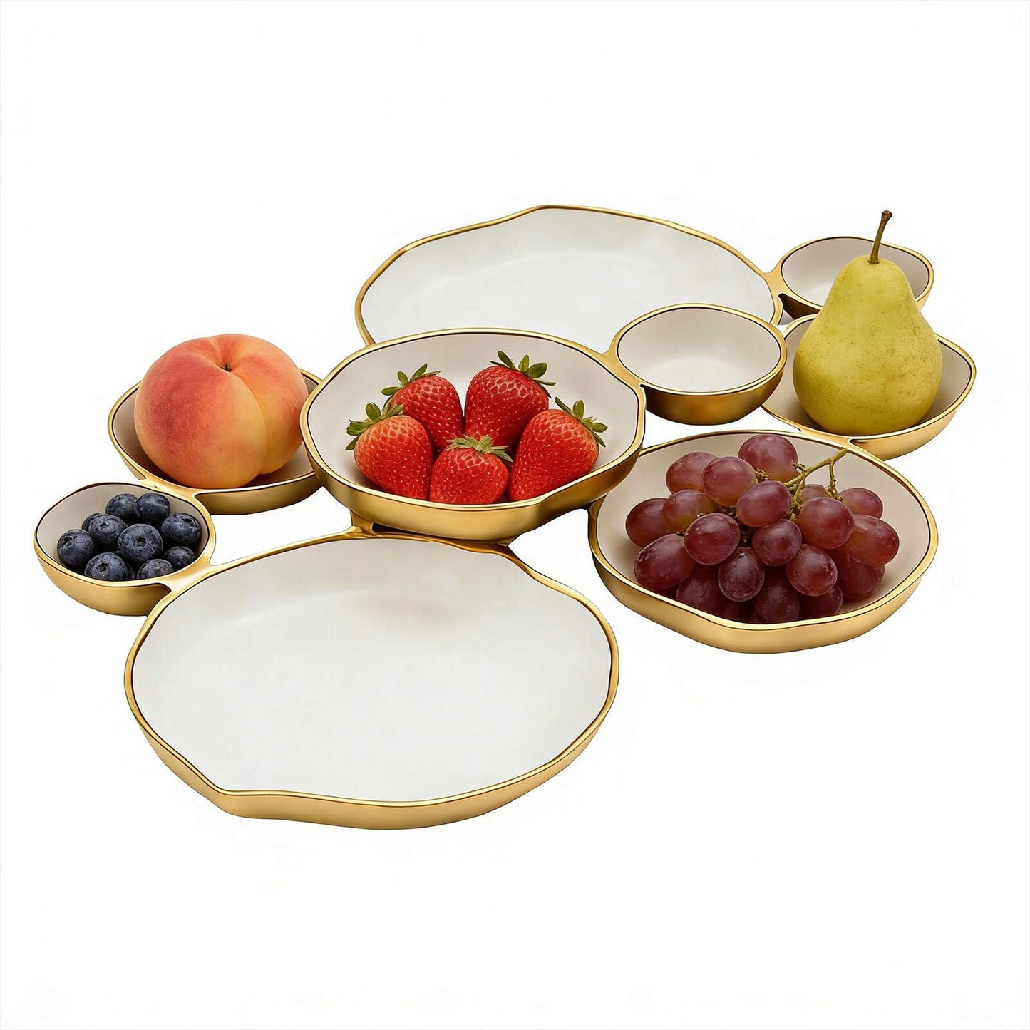9-Piece Round Cluster Serving Bowls Set Gold Connected Design for Entertaining Snacks Nuts Chips Sturdy Serving Tray Decorative Tableware Supplies Platter Box for Candy Cocktail Party Serving Sets
