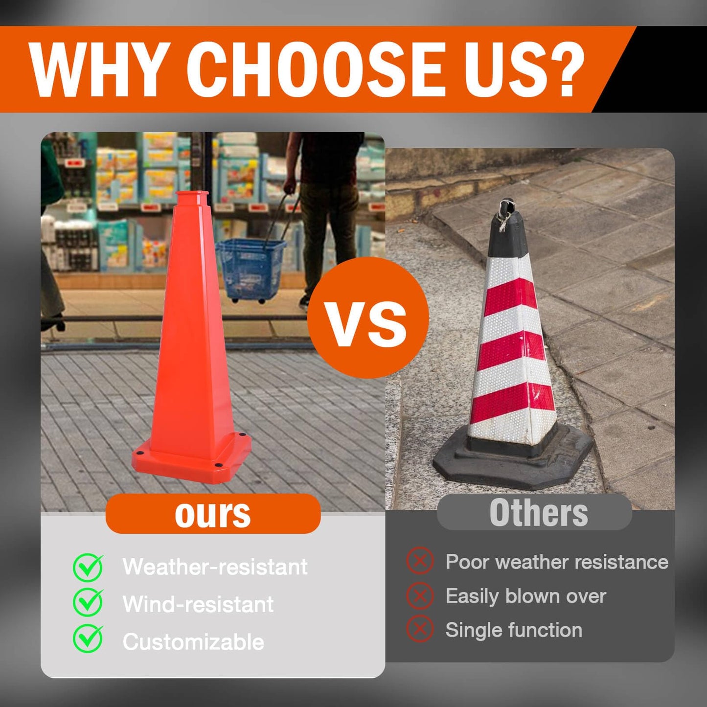 OranclUS 6 Pack 36 Inch 4-Sided Safety Cone, “Do Not Enter” Orange Traffic Cone, Extra Tall Bright High Visibility Durable PVC Stackable Cones (6, Orange-Do Not Enter, 36inch Printed)