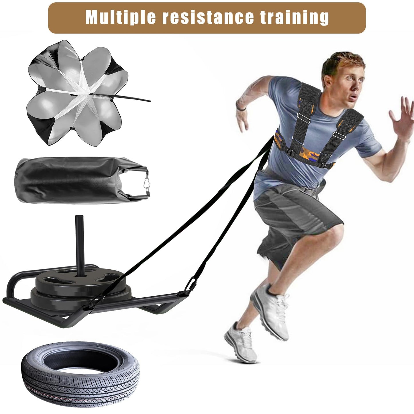 Dolibest Sled Harness for Fitness Resistance, Works with Tire, Sled and Parachute -Adjust Padded Shoulder Strap, Durable and Comfortable, Perfect for Running, Football Speed and Strength Training