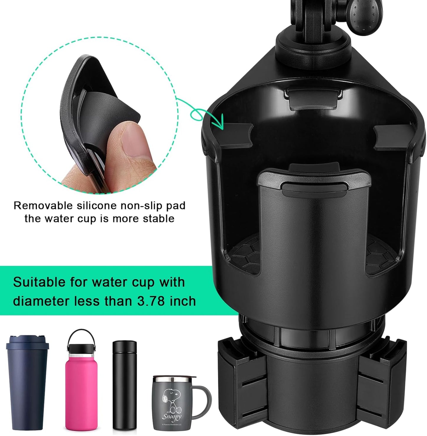 2-in-1 360 17 4.13", 3.78" This Hill Car Cup Holder Expander with Adjustable Base & Rotating Phone Mount, Compatible