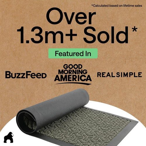 GORILLA GRIP Waterproof All-Season WeatherMAX Doormat - 35x23 Natural Rubber, Stain & Fade Resistant, Easy Clean Slate Geometric