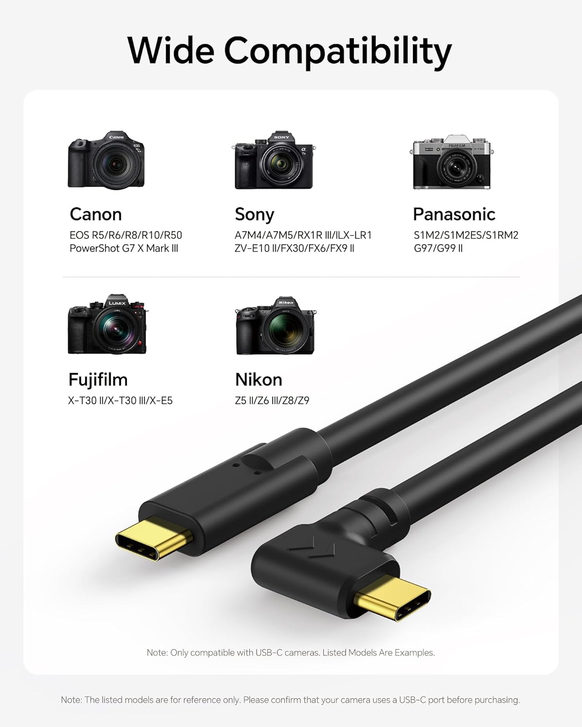 16ft-USB 3.2 Gen2 10Gbps C Camera Transfer Cable, USB Data Transfer & Live View Cord,Thickened Copper Core,Ideal