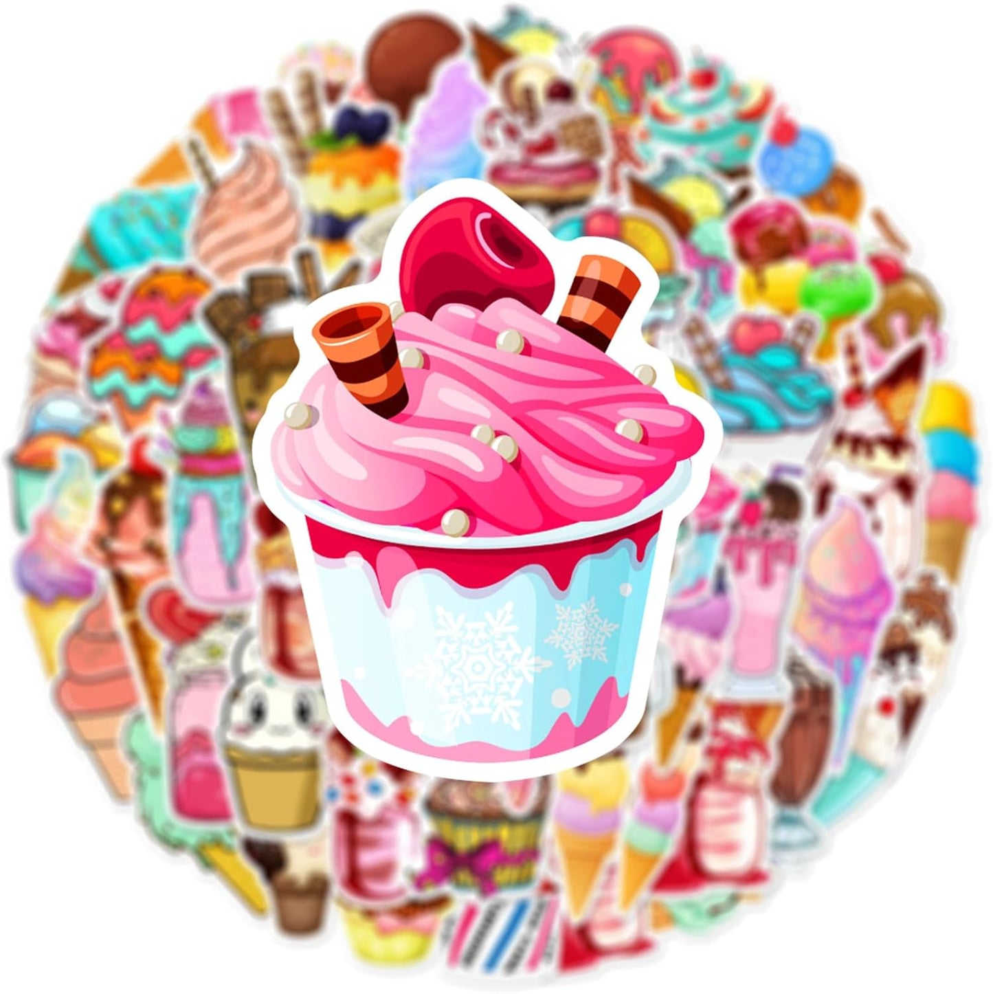 ZESHENGBD 50Pcs Ice Cream Cone Stickers Waterproof Vinyl Decals for Adult Teen Kids Cup Water Bottles Laptop Luggage