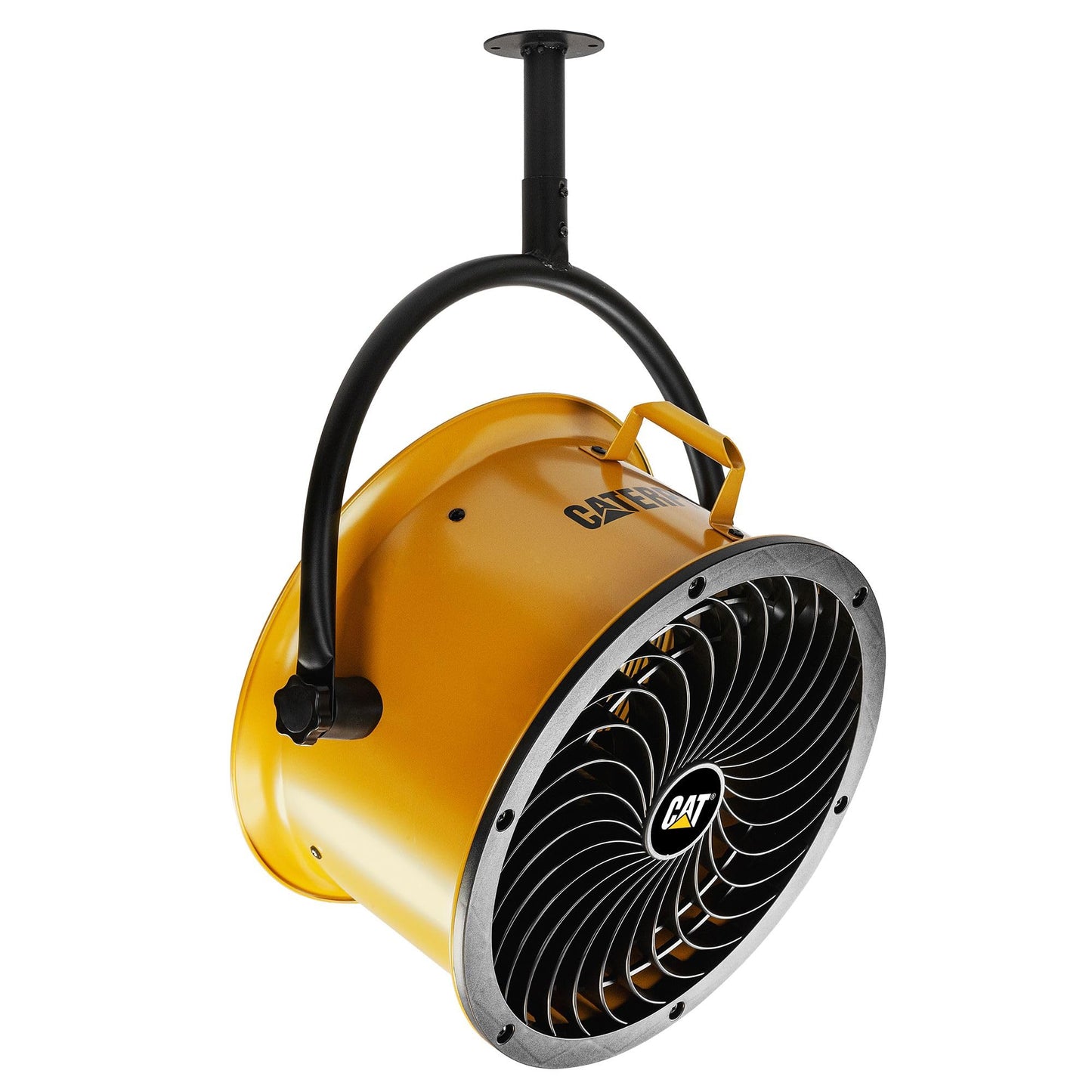 CAT fans - 14”-Blade High-Velocity Pedestal Drum Fan Industrial Grade (Yellow, 4-in-1): 2,300 CFM, 4-Speed, 360 Degree Adjustable Tilt, Dual Ball Bearing Motor with Die-Cast Cover (HVPD-14AC)