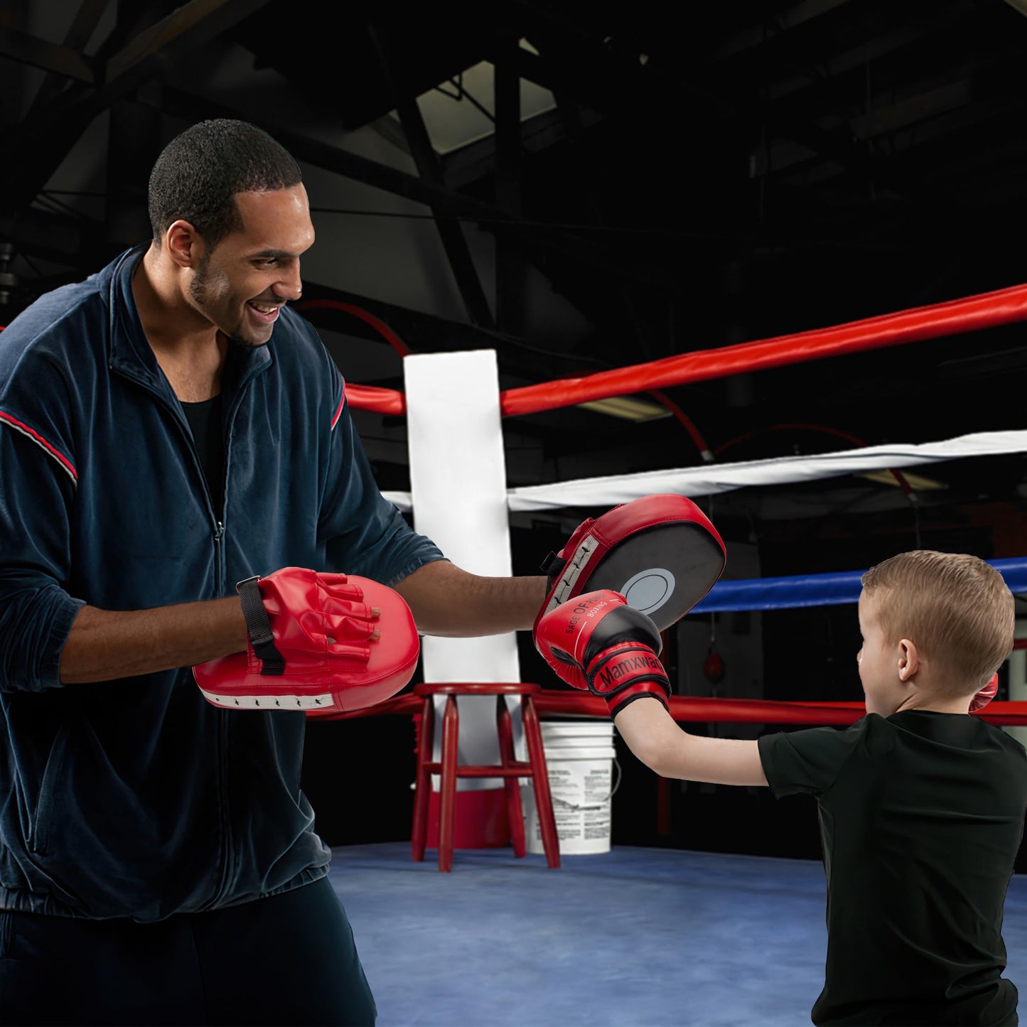 3-in-1 Boxing Gloves and Punching Mitts Set for Kids, Sports Boxing Gloves Pads with Hand Wraps, Kids Boxings Equipment Set for MMA Karate Muay Thai Taekwondo