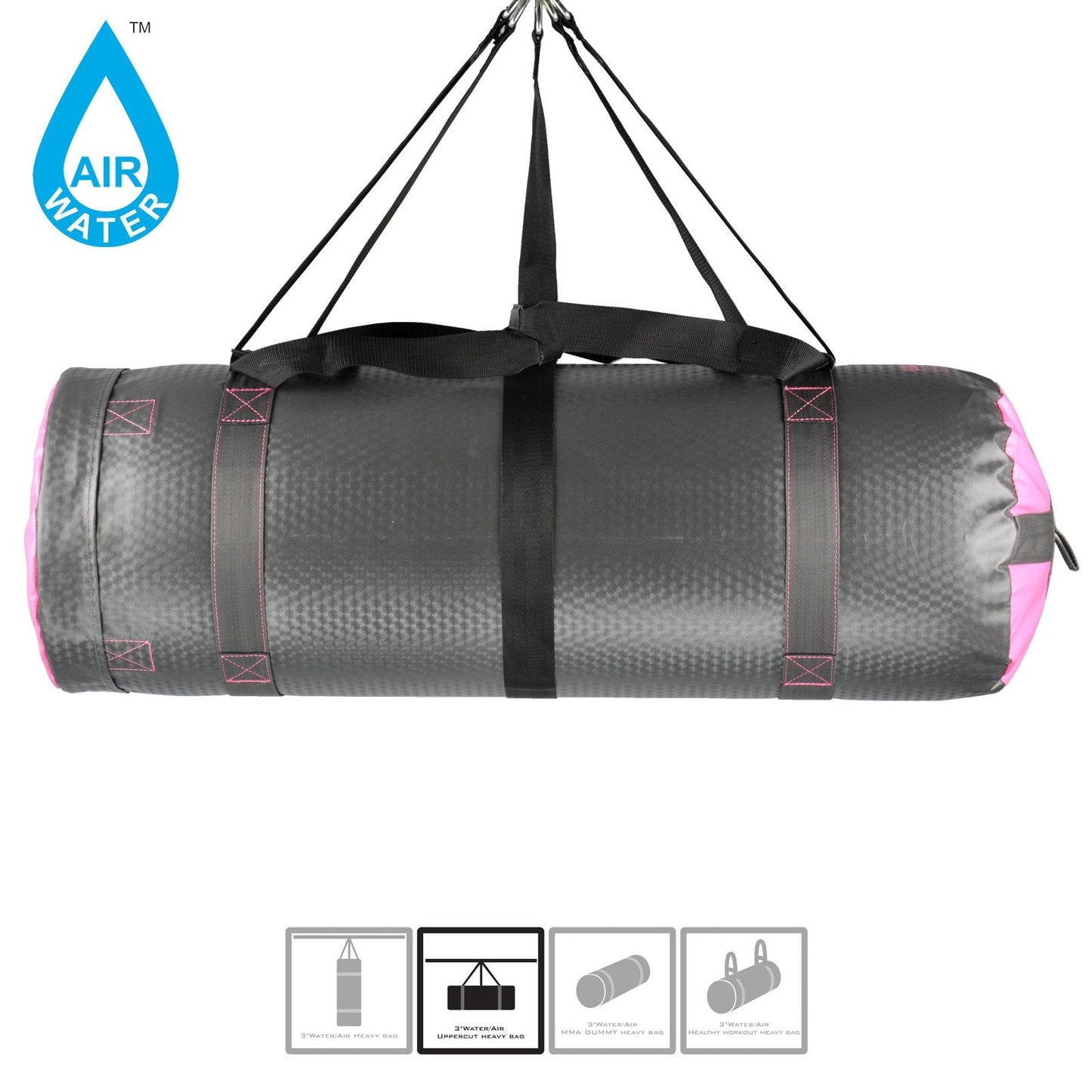 MaxxMMA 3 ft 4-in-1 Water/Air Heavy Bag | Training & Fitness, Uppercut Workout, MMA Grappling, Punching Bag (Grey/Pink)
