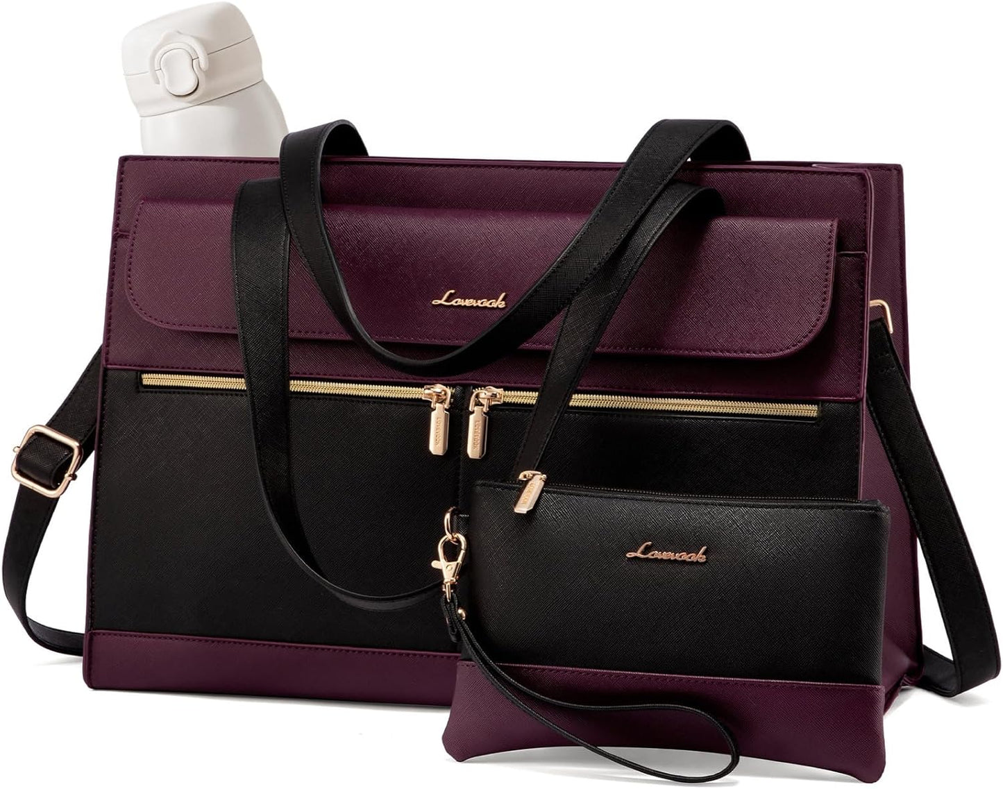 LOVEVOOK 15.6 Inch Laptop Bag for Women Tote Work Professional Leather Computer Briefcase Waterproof Handbag Shoulder