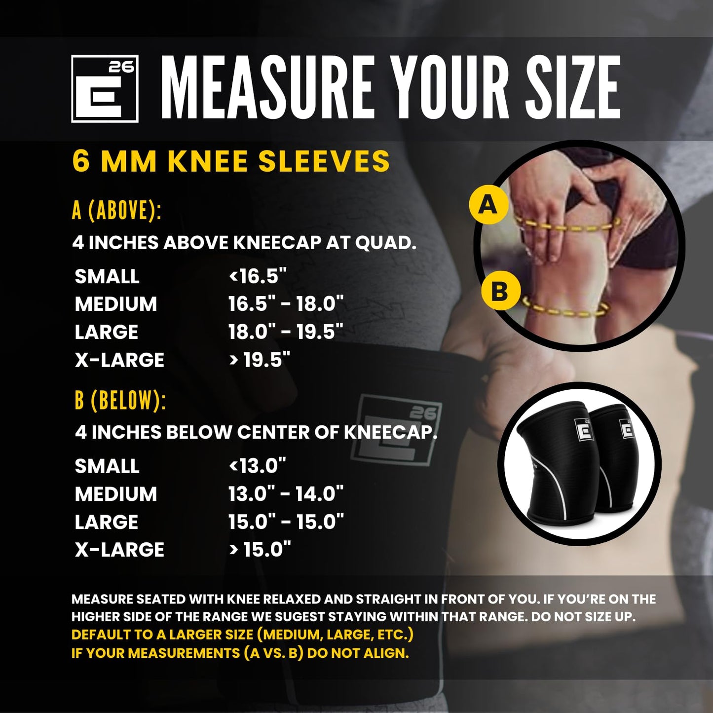 Element 26 Knee Sleeves for Weightlifting (Sold as a Pair) - 6mm Premium Neoprene for Compression, Mobility, and Warmth - Compression Sleeve for Functional Fitness, Squats, Deadlifts (Medium, Black)