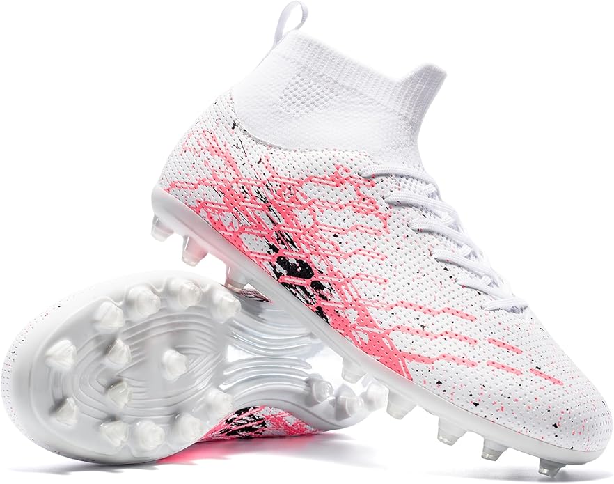 Unisex Soccer Cleats Lightweight No-Tie Lacing System Multi-Surface Football Shoes with Ankle Support for Beginners to Advanced Players