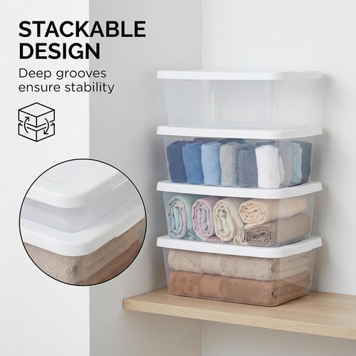 Clear Plastic Storage Boxes by 20-Pack | 6 Quart Stackable Bins for Closet, Kitchen & Office Organization