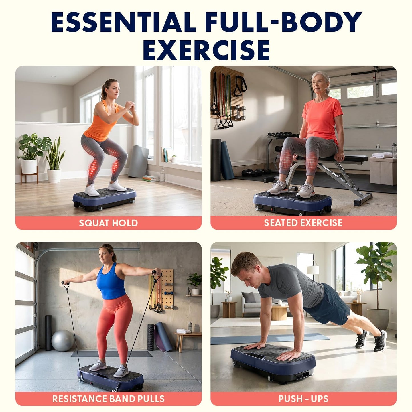 SQUATZ Vibration Plate Exercise Machine, Vibration Plate with Handles and 1-99 Speed Levels, 10 Preset Programs, Quiet Low-Impact Home Fitness Platform with Remote Control, Portable Design, Blue