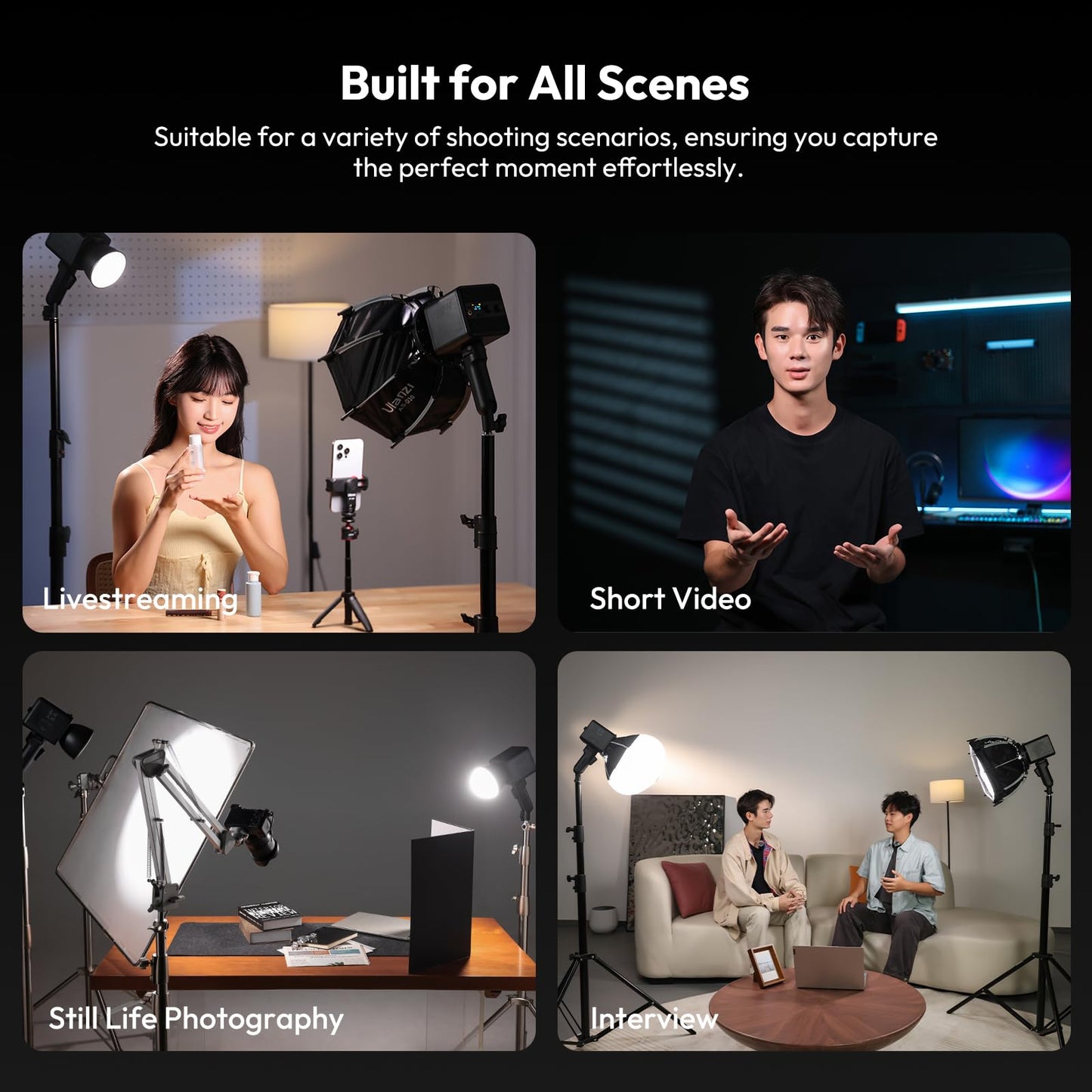 ULANZI 100W RGB Portable LED Video Light w DC Power Adapter, 88.8Wh Build-in Battery Metal Mini Adjustable Color Temperature COB Continuous Output Lighting Handheld Spotlight 2700K-6500K for Video