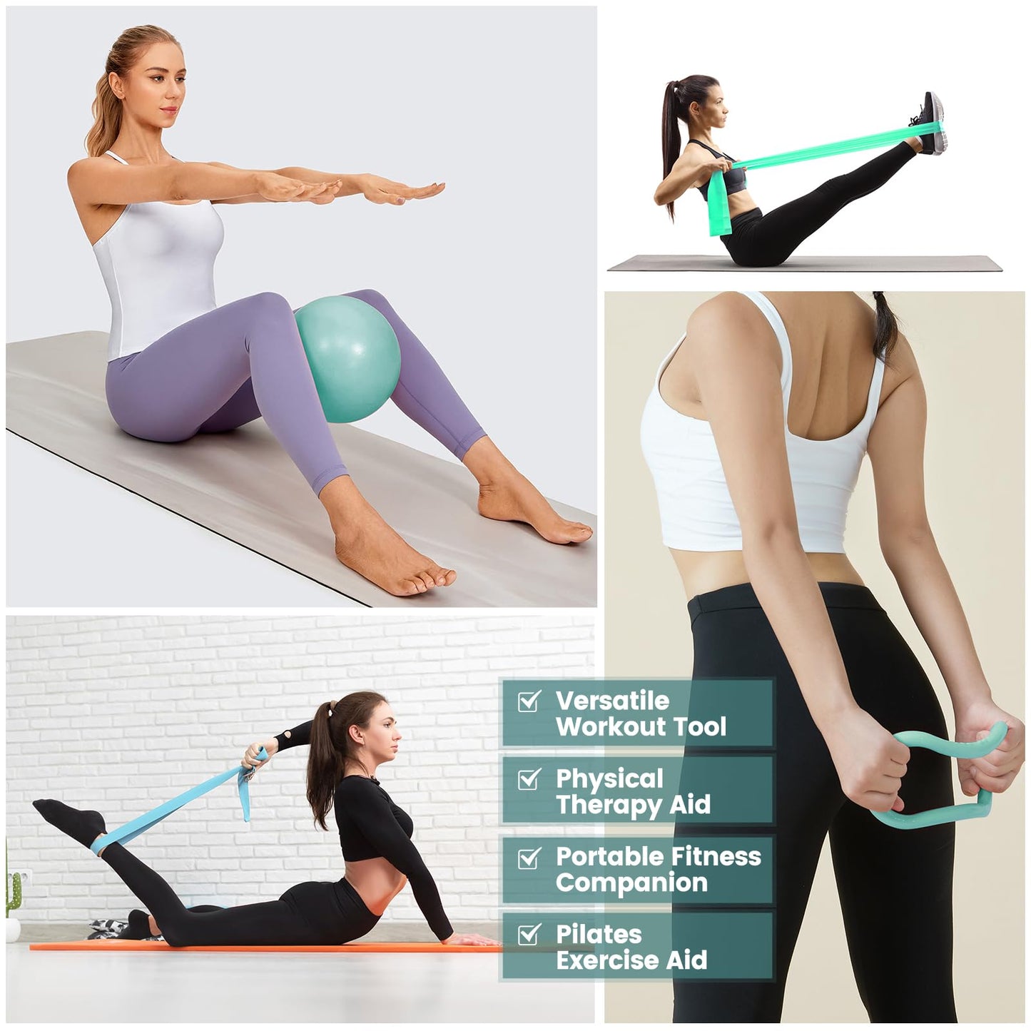Pilates Kit for Women 13PCS, Pilates Ring and Ball Set with Magic Circle, Resistance Bands Set, Figure 8 Band, Yoga Ring & Grip Socks, Home Workout Equipment Essentials Starter Kit for Beginners