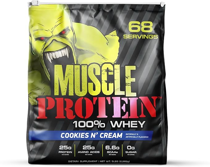 Muscle Whey Protein Flavored Protein Powder, 25,000mg Amino Acids/Serving, Cold Filtered(Packaging May Vary) (5 Pound (Pack of 1), Cookies & Cream)