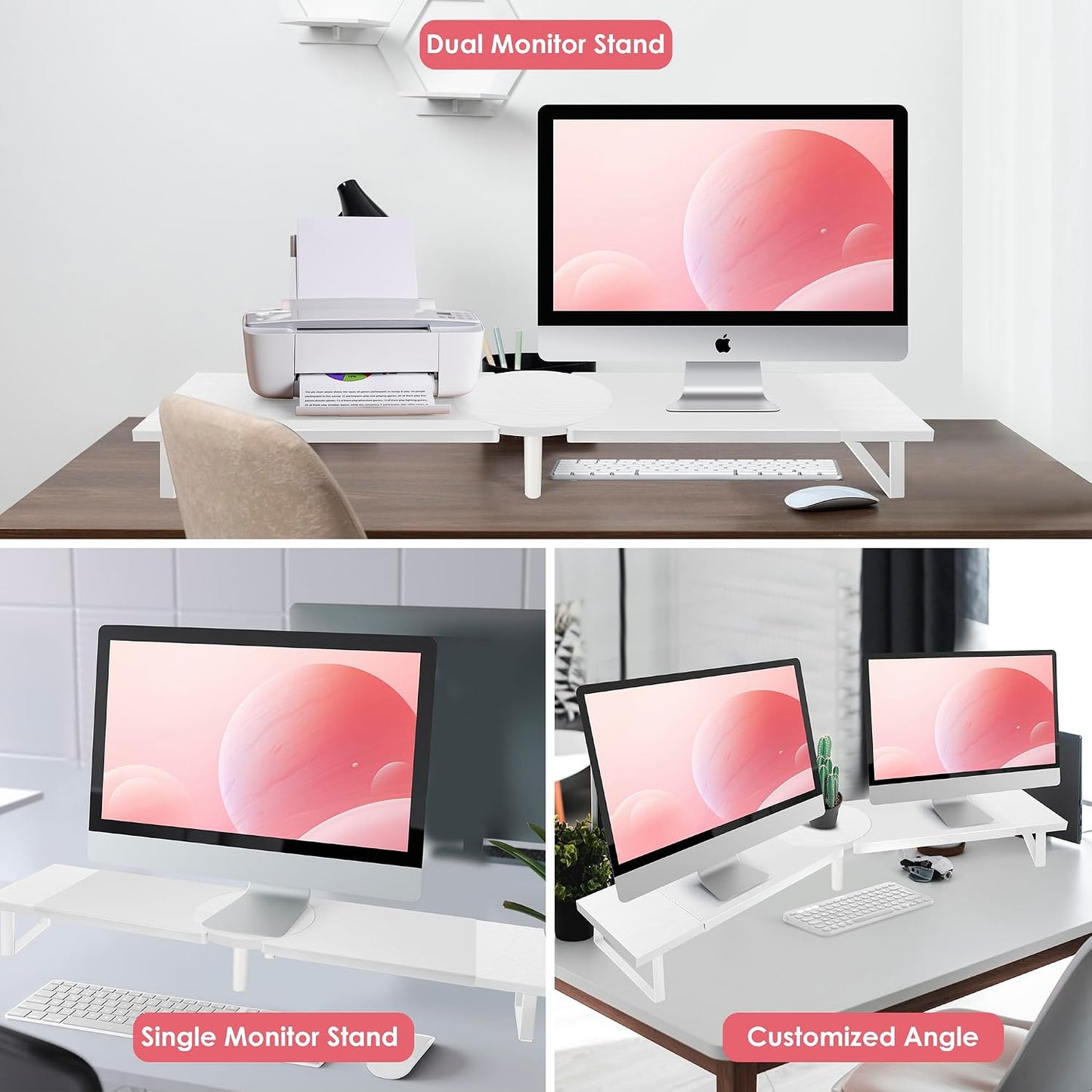2 Across-Star Dual-Monitor Stand for Desk - Large Adjustable Length and Angle Riser for Monitors, Double Computer