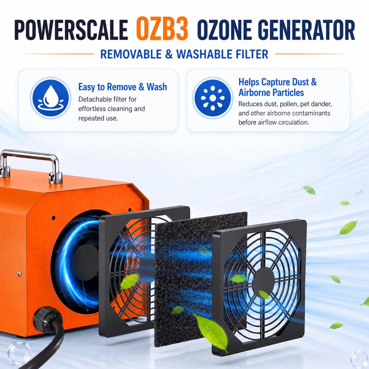 Powerscale OZB3 Industrial Ozone Generator 250,000mg/h for Fire/Smoke Damage, Pet Urine Odor, Large Homes, Restoration & Commercial — Ozone Machine Odor Eliminator, Orange