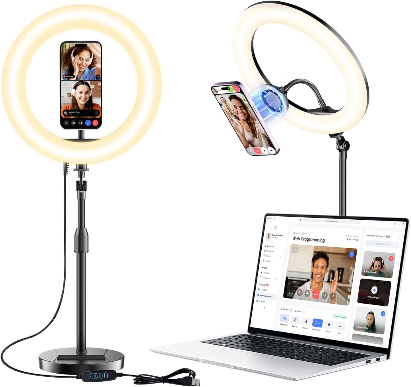 Wowcati 10'' 3 Desk Ring Light with Magnetic Phone Holder, Video Conference Podcast Lighting Kit for Laptop Computer