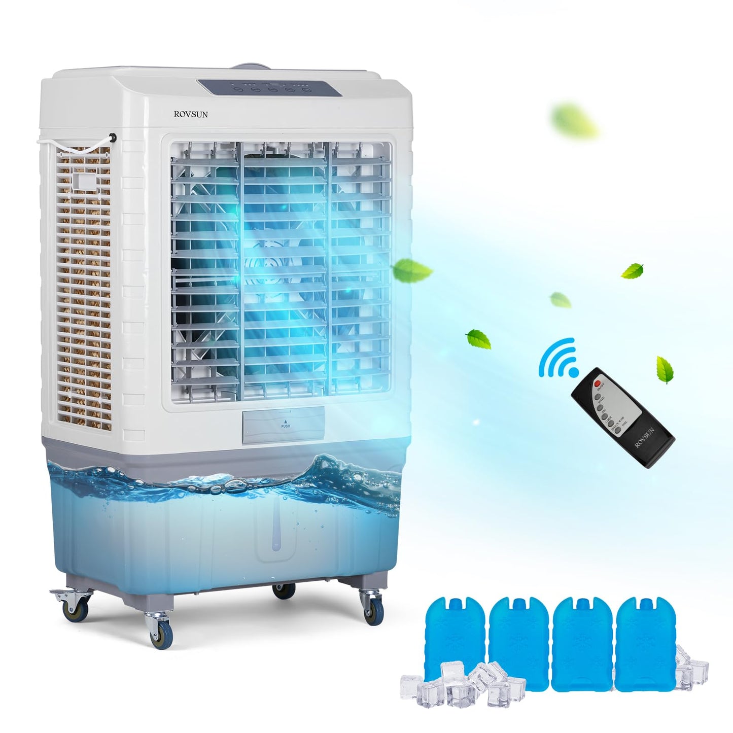ROVSUN 13.2Gallon Evaporative Air Cooler, 4100CFM Portable Swamp Cooler with Remote Control, Oscillation, 3 Speeds, 7.5H Timer & 50L Water Tank, 3-IN-1 Cooling Fan for Home Office Garage Outdoor