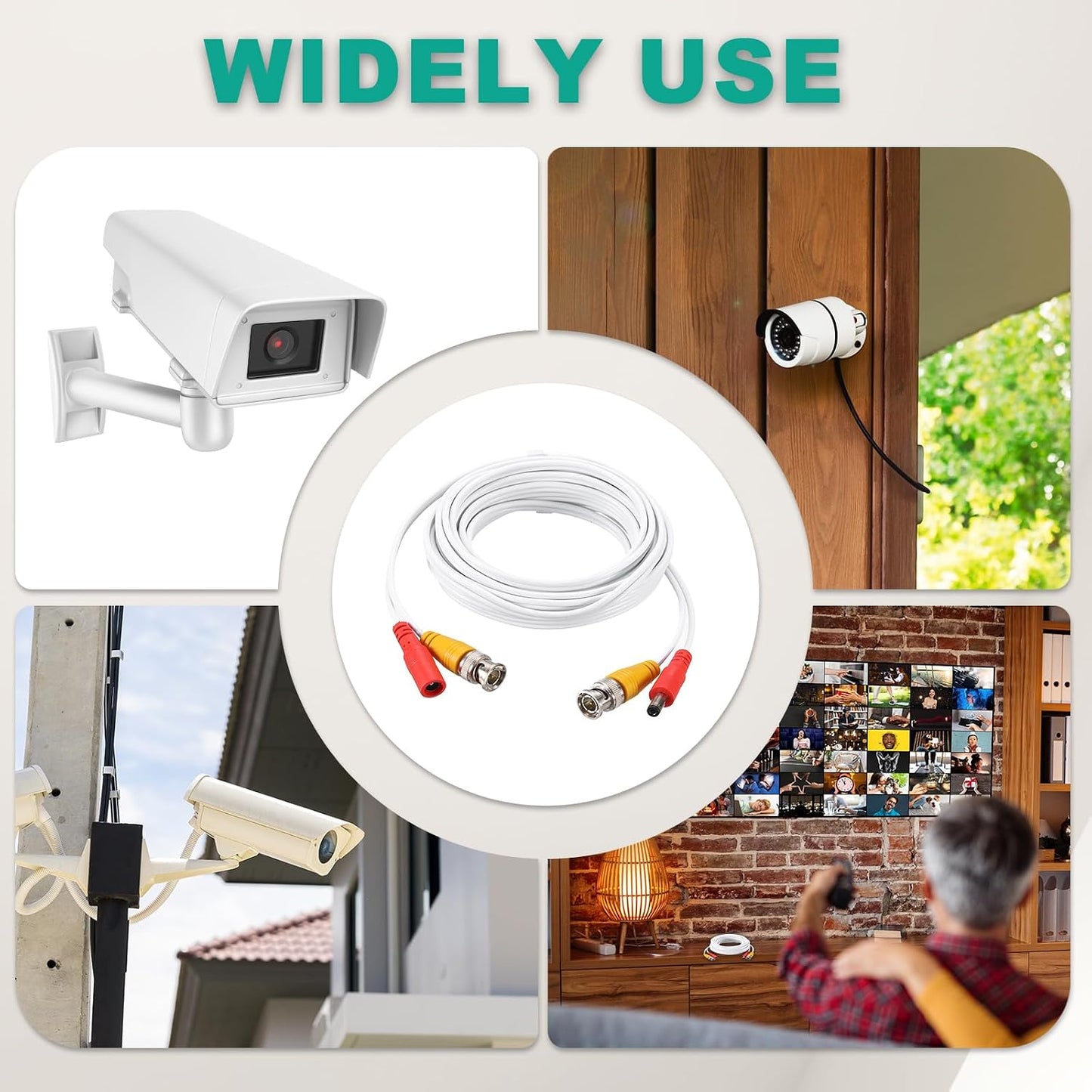 Cable,5m/16ft Cord,4 Set MECCANIXITY BNC Video Power All-in-One Security Camera Wire Cord DC Extension Wire for CCTV