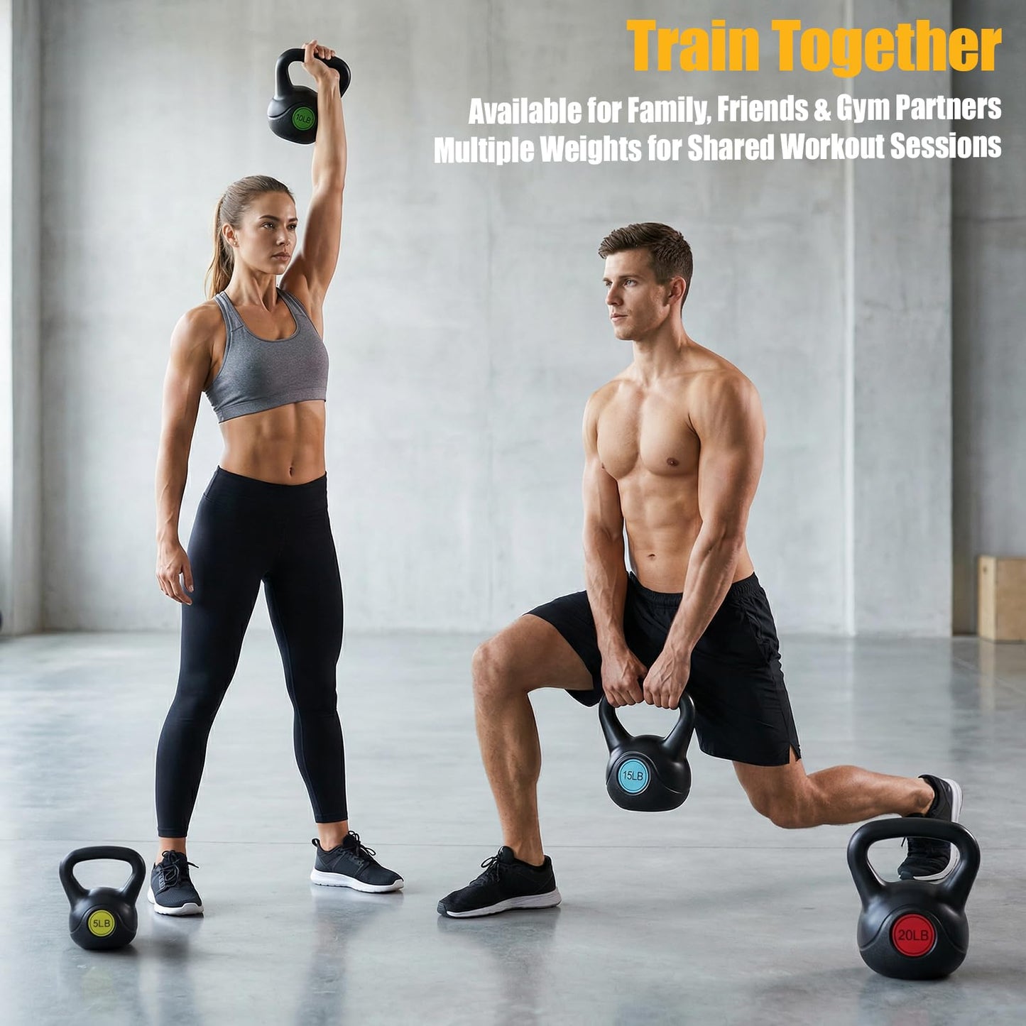 NEWBULIG Hard Kettlebell Set, Strength Training Kettlebells, Fitness Equipment, Durable Concrete Core, HDPE Shell, Multi-Level Workout Equipment for Home Gym & Outdoor, 5 lb, 10 lb, 15 lb & 20 lb