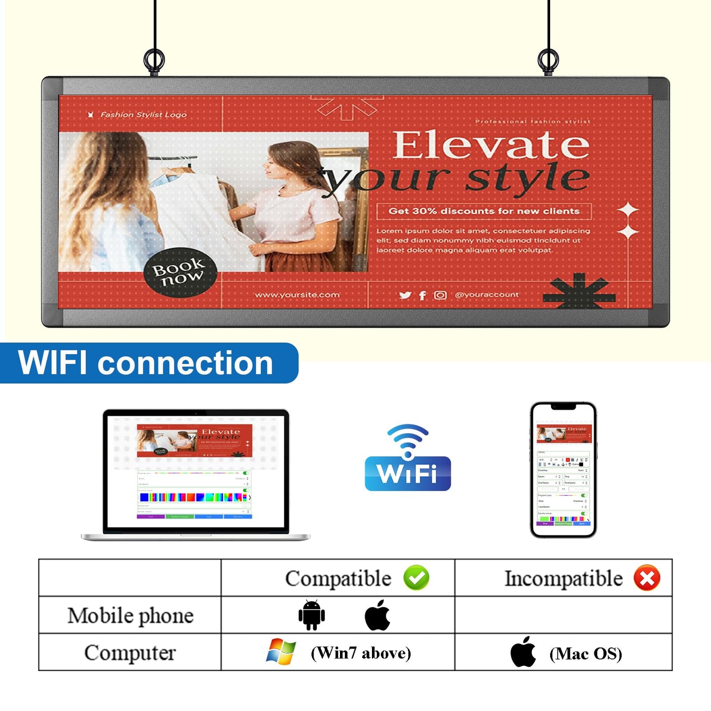 P10 Outdoor Full Color Programmable Double Sides LED Signs 39"x 14" with WIFI,Programmable Scrolling LED Display,Texts and Image Display for led Advertising Sign Board (Double sides)