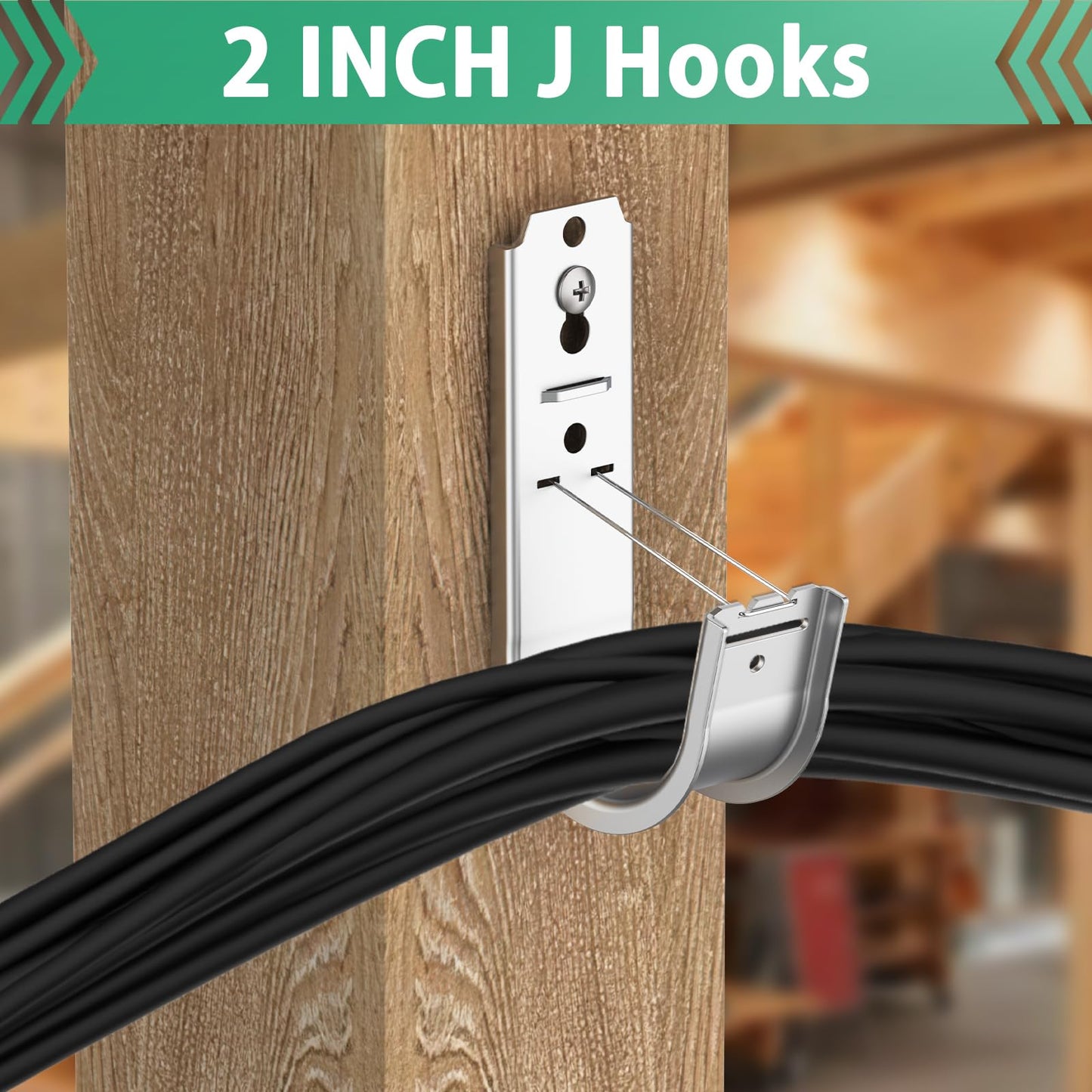 IRENPORU 100 Pack 2 Inch Cable Support J Hook Wall Mount J Hook with Retainer Clip, Galvanized Steel for Cable Management & Organization Solution